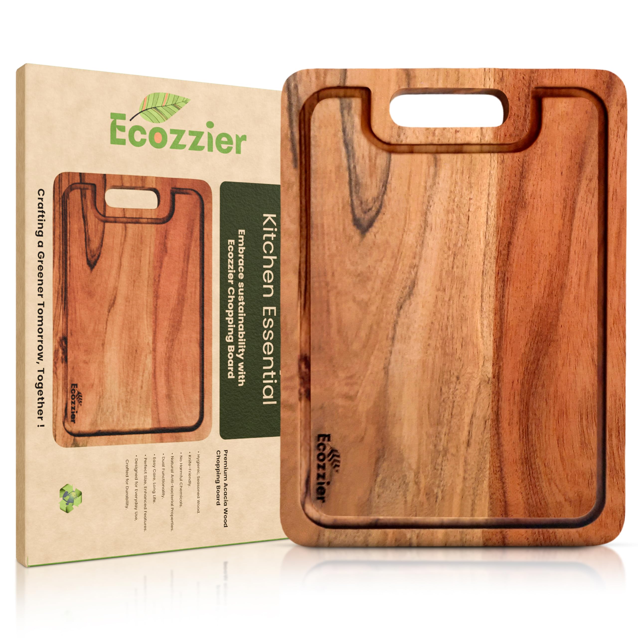 Ecozzier Wooden Chopping Board for Kitchen; Vegetable Cutting Board with Juice Groove; Seasoned Acacia Wood; Naturally Antibacterial; Anti-warp; Knife Friendly; Reversible (B0D29G4PJ1) Amazon Price History, Amazon Price Tracker