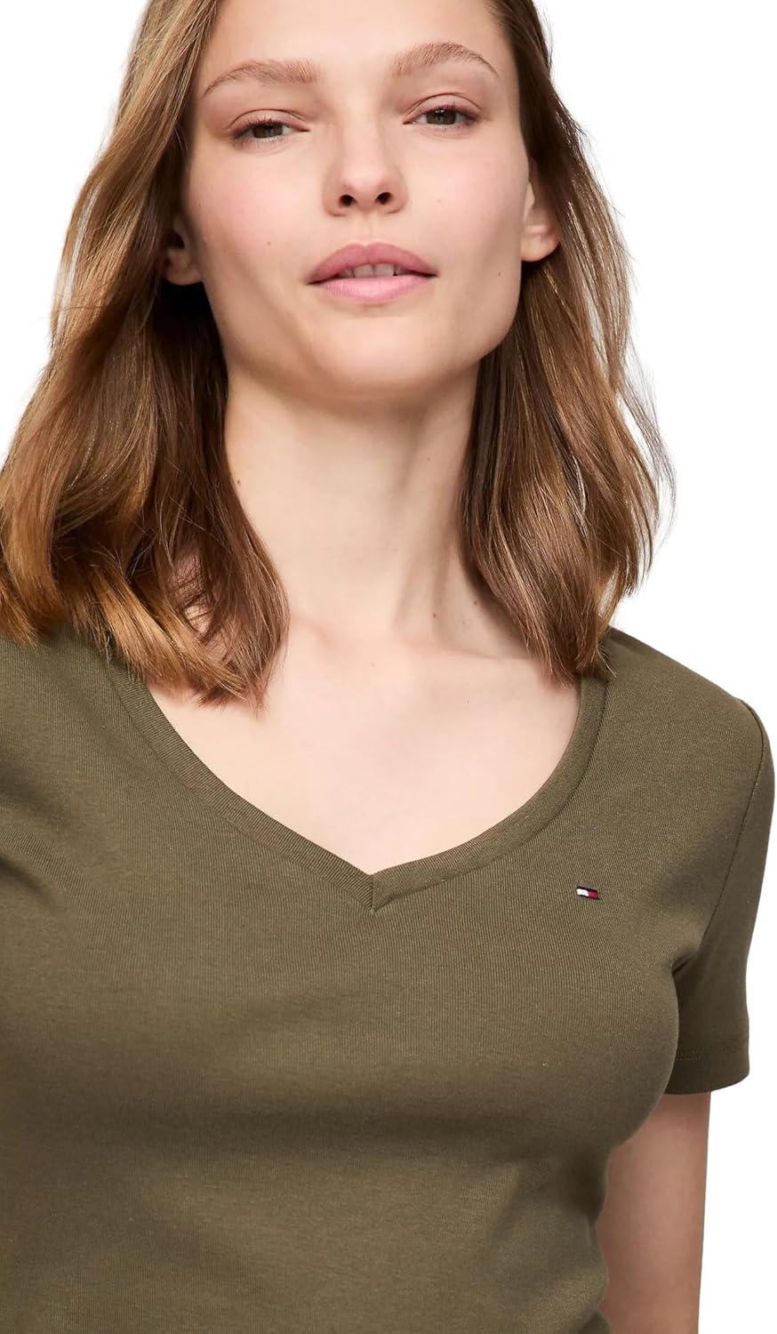 Tommy Hilfiger Women Short Sleeve V-Neck Solid Cotton Tee - Image 3