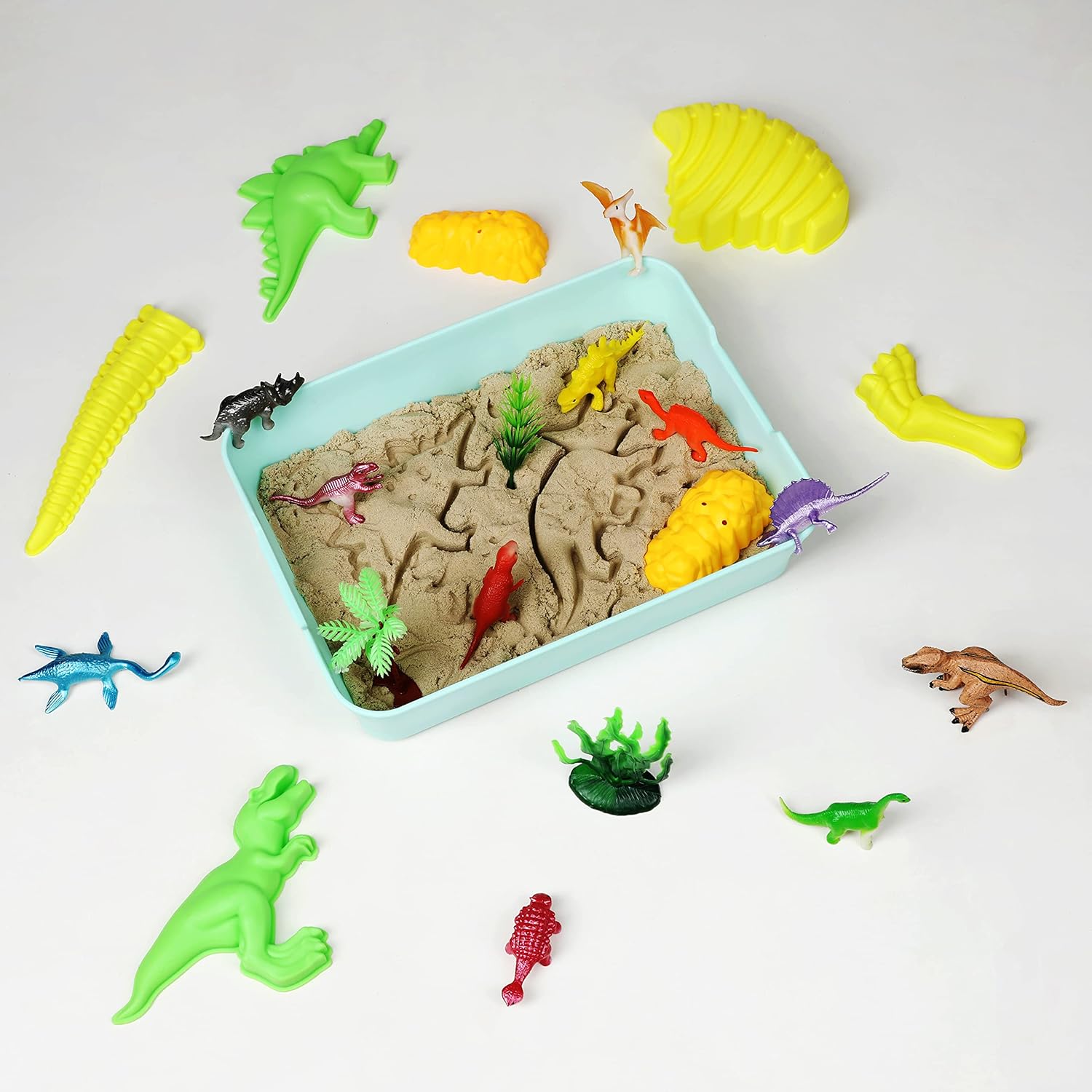 MewduMewdu Sensory Bin with Dinosaur Toy Figures, Dino Mold and Magic Sand for Toddler Boys and Girls, Dinosaur Sandbox Sensory Play Set with Storage Bin as Holiday and Birthday Gift for Kids : Toys & Games
