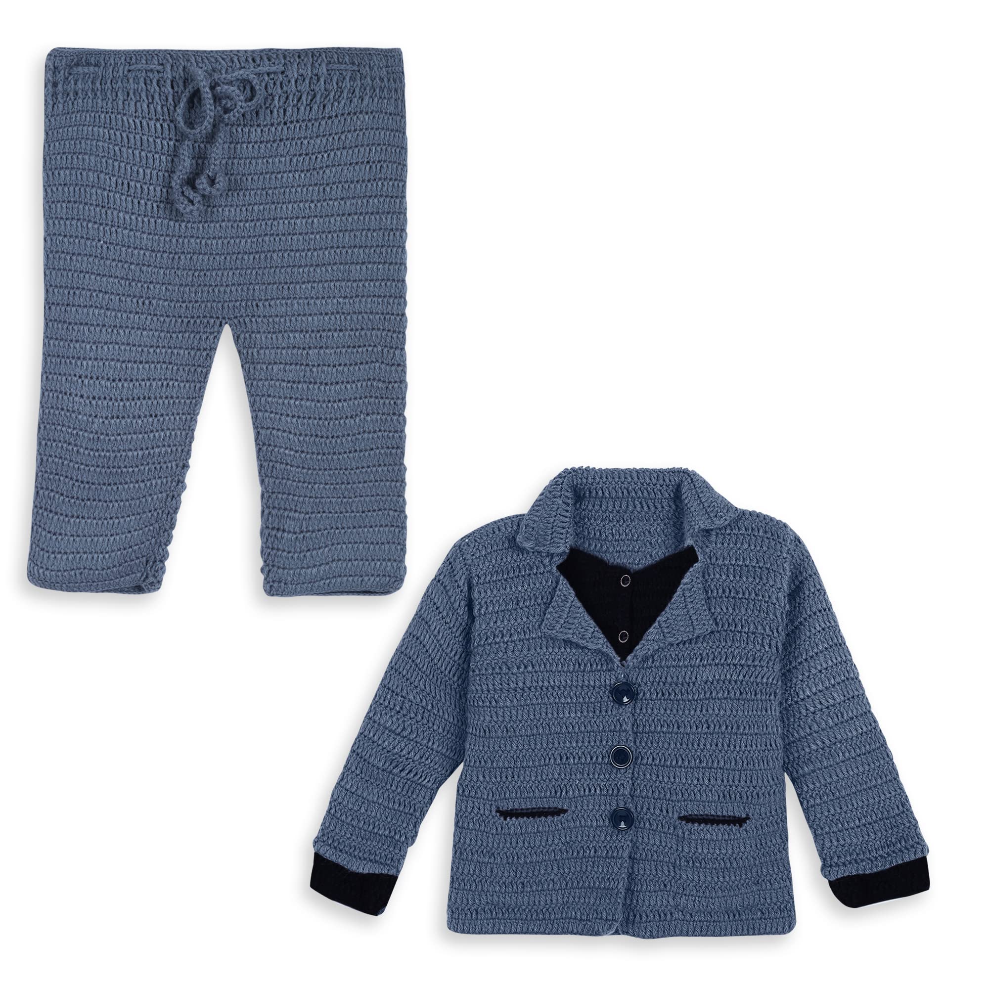 Windrop Solutions® Handmade Crochet Woolen Blazer Pant Set Kniited Sweater for Boys Wedding Birthday Party Baby Showers New Born 6 Months - 3 Years (BLZ)