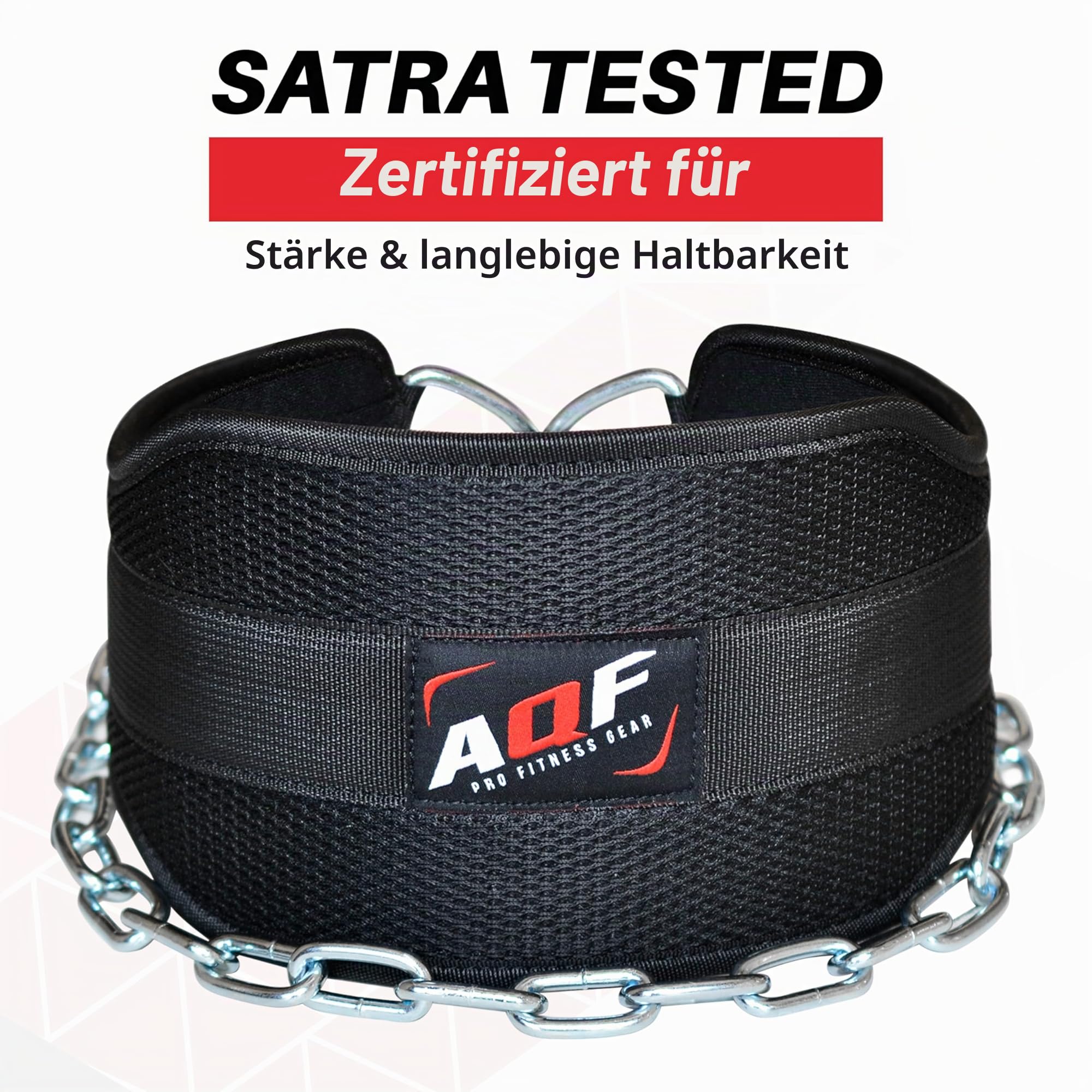 AQF Dip Gürtel für Gewichtheben | Gewichthebergürtel mit 36" langer Stahlkette | Neoprengepolsterter Rückenstützgürtel für Kraftdreikampf, Bodybuilding, Fitness und Klimmzüge