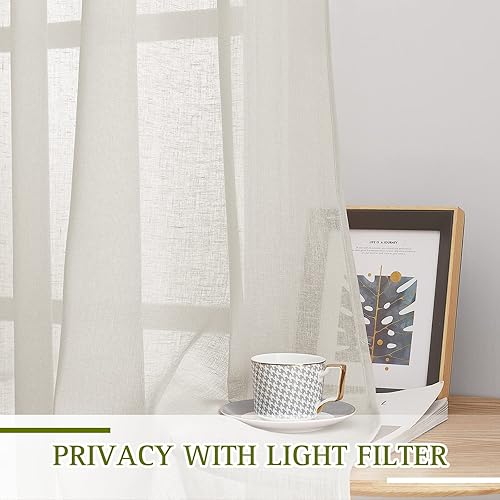 Miniatura 3 de NICETOWN Juego de 2 paneles de cortinas semitransparentes de 48 pulgadas para cocina, cortinas cortas semitransparentes con ojales, filtrado de luz,