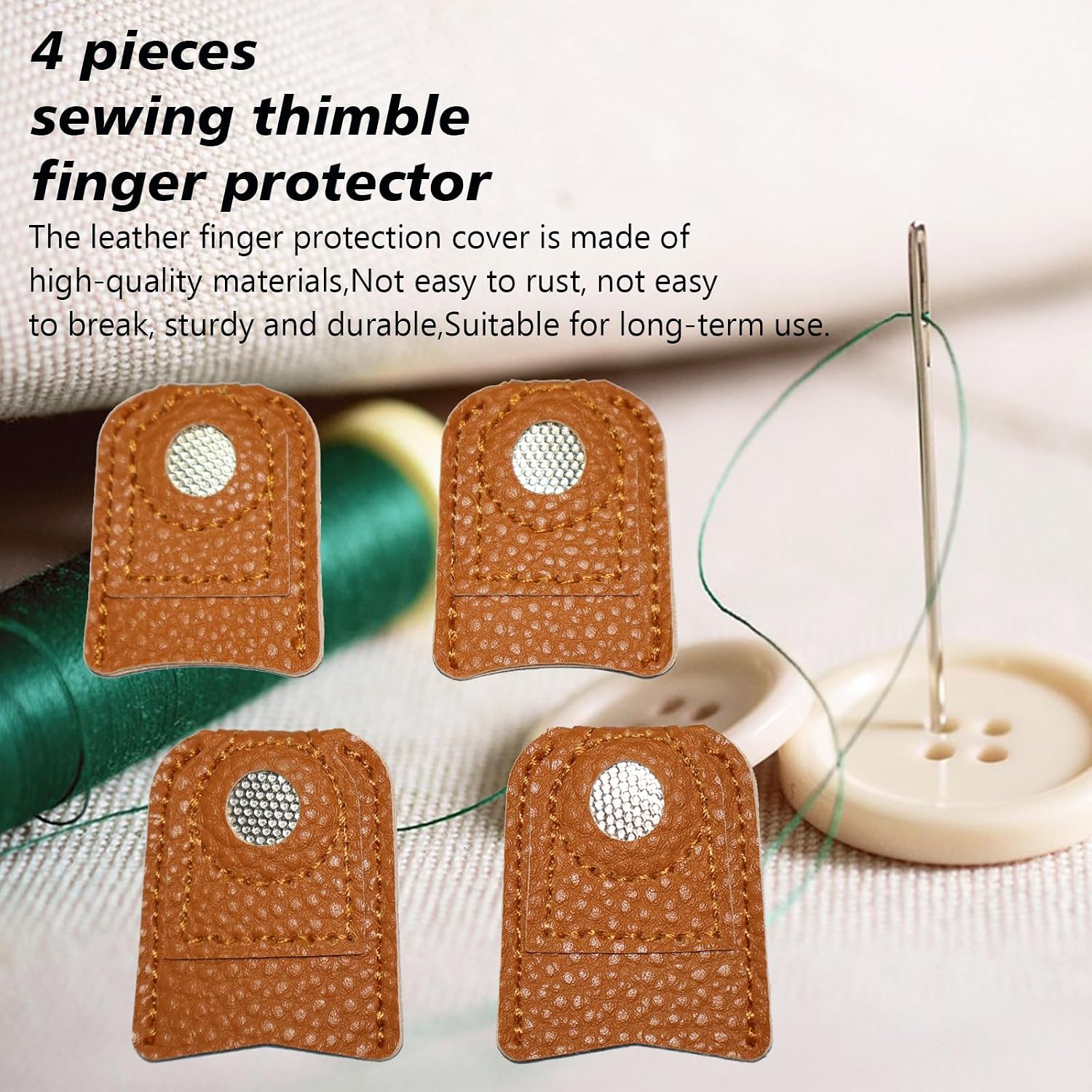 4 Pieces Leather Thimbles for Hand Sewing and Quilting, Leather Finger Protectors, DIY Sewing Tools，Needles Knitting Craft Accessories，Thimbles for Hand Quilting，Hand Quilting Supplies,2 Sizes