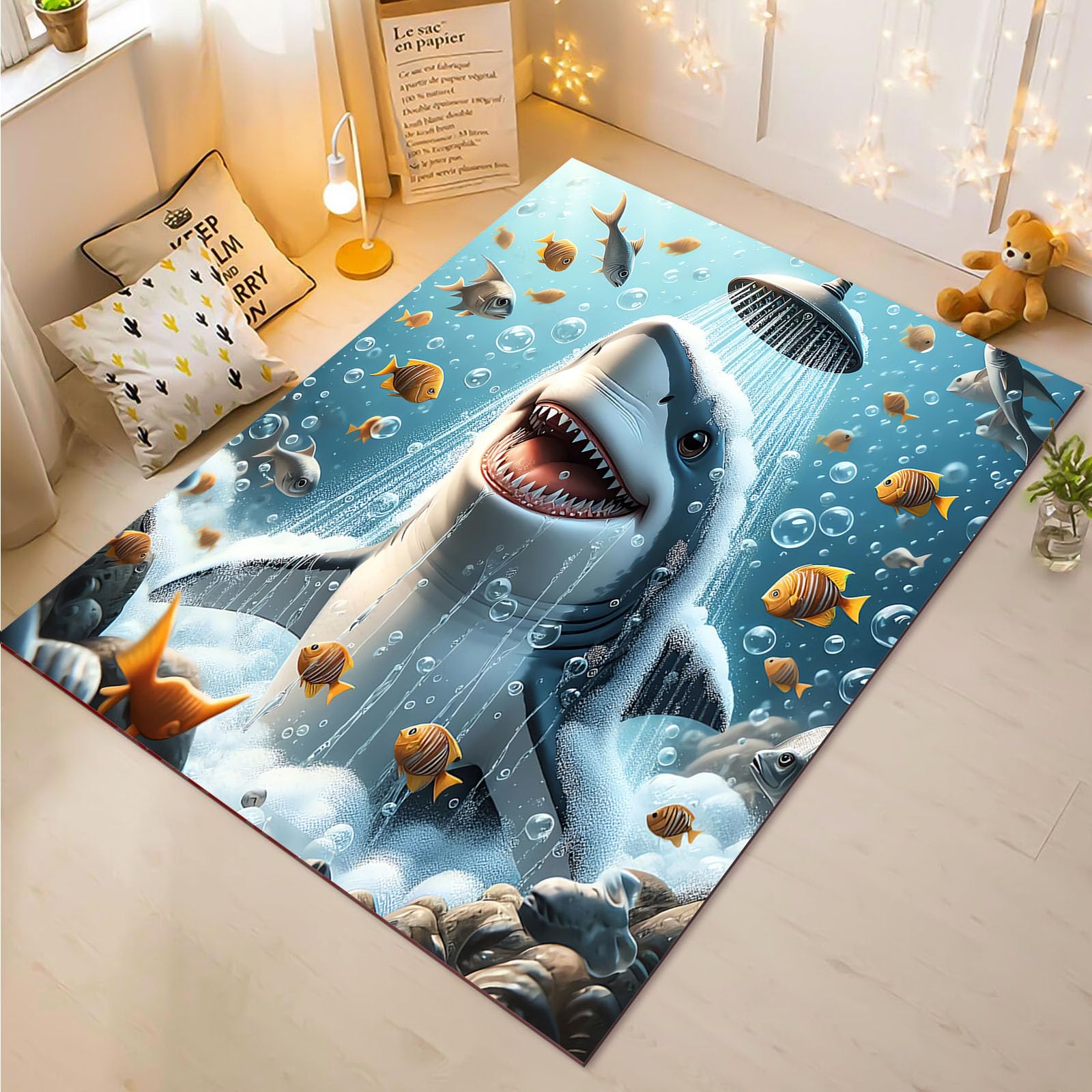 Tapis de salon requin pour chambre enfant sur le thème marin