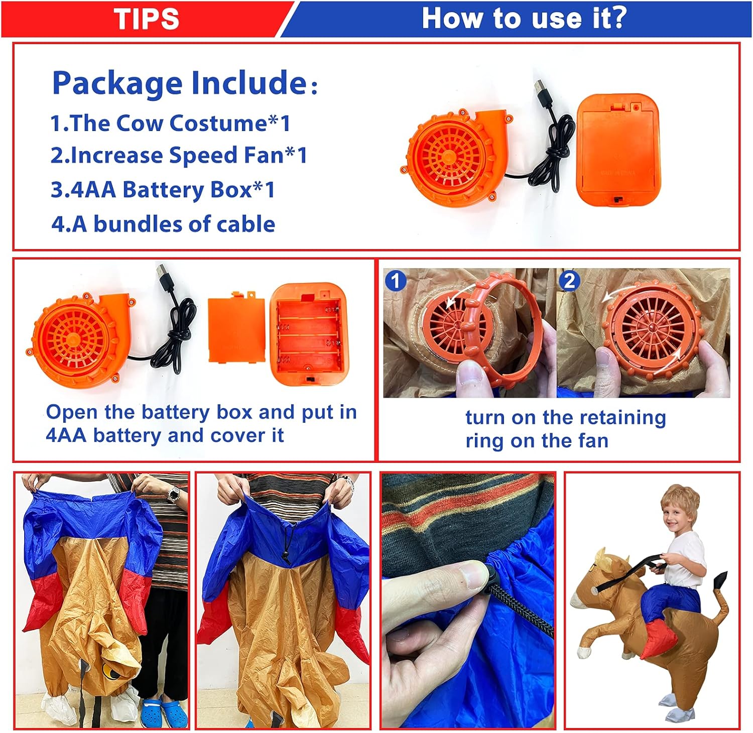 Camlinbo Halloween Inflatable Costume Bull Rider for Boys Toddlers Animal Cosplay Blows up Halloween Costumes Party Brown - Image 4