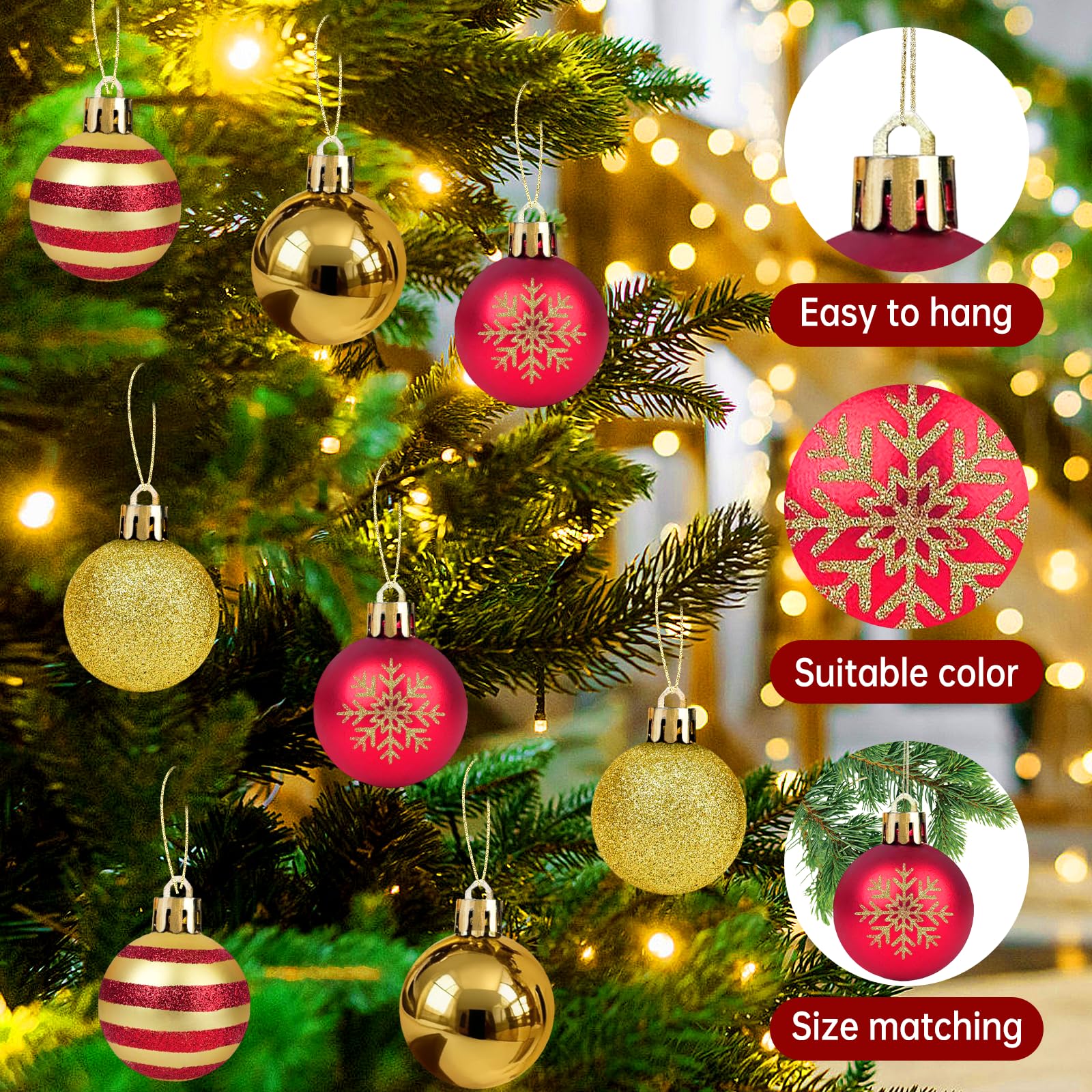 Drfeify Boules de Noël 100 pcs doré et rouge bordeaux 3 / 4 / 6 cm