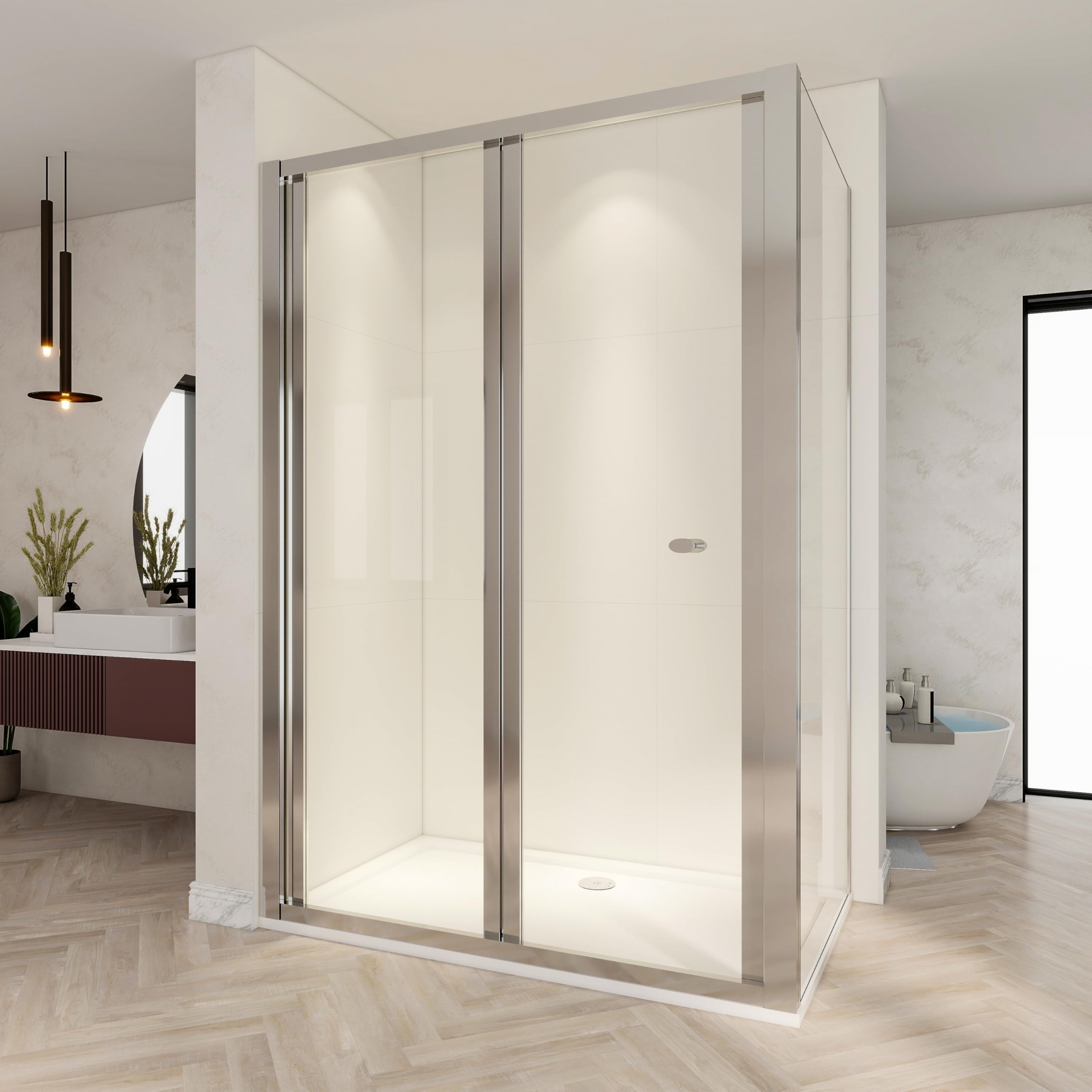 1000mm Reversible Bi-Fold Shower Enclosure Cubicles, with 1000x700mm Shower Tray, 5mm Safety Glass Screen, Easy Clean & Space Saving, Inward Opening for Wet Rooms/Bath Cubicles(Chrome)