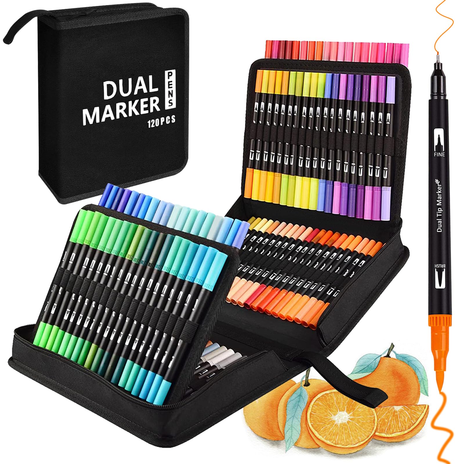 VAKKI 120 Couleurs Feutres Coloriage Adulte, Double Pointe Feutre Aquarelle avec Pointe Fine 0.4mm et Pointe Pinceau 1-2mm, Stylo Feutre pour Enfants Artistes Dessin Calligraphie Cadeau