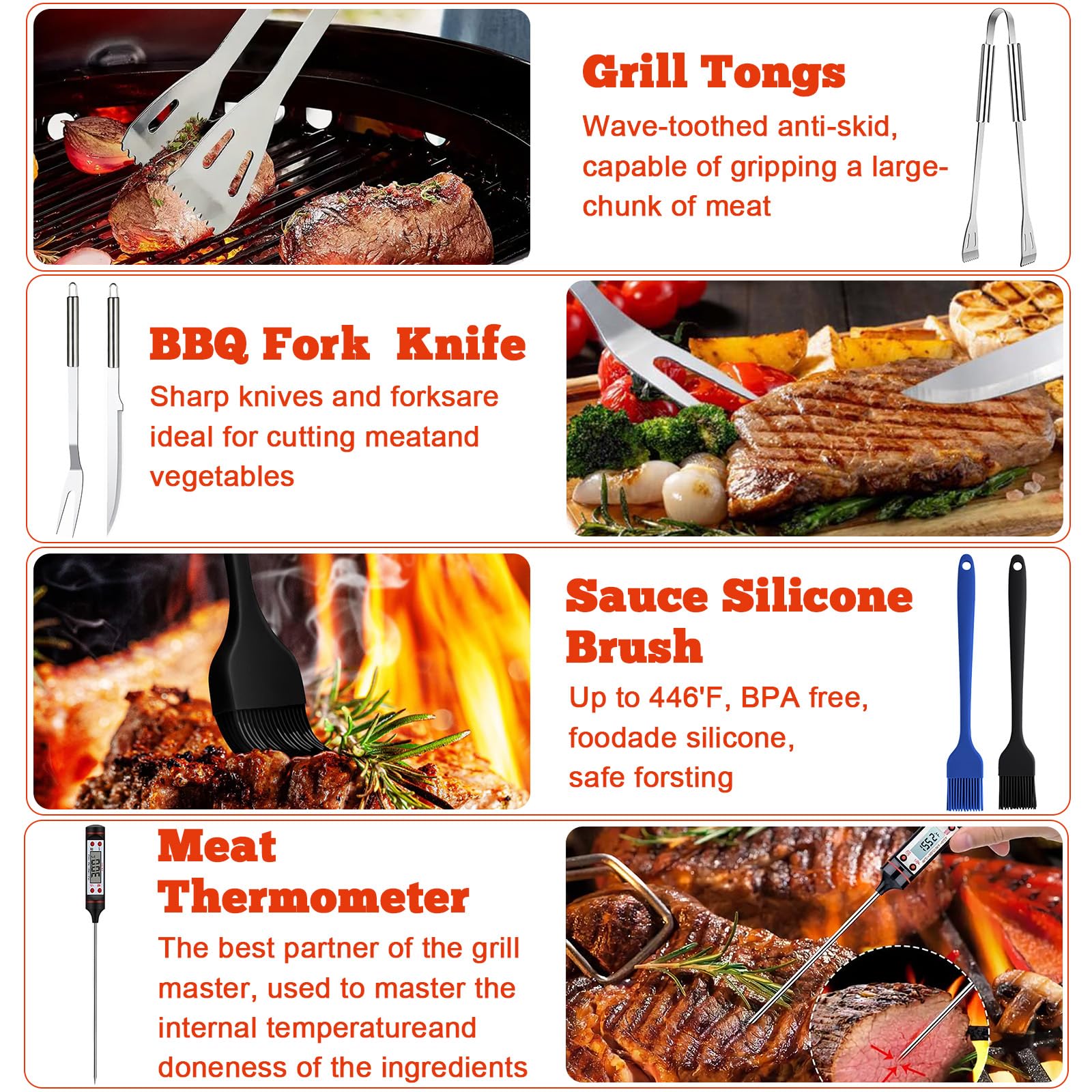 Set de Barbecue en Acier Inoxydable 27 Pièces, Ustensiles de Grillade Professionnels avec Sac de Rangement