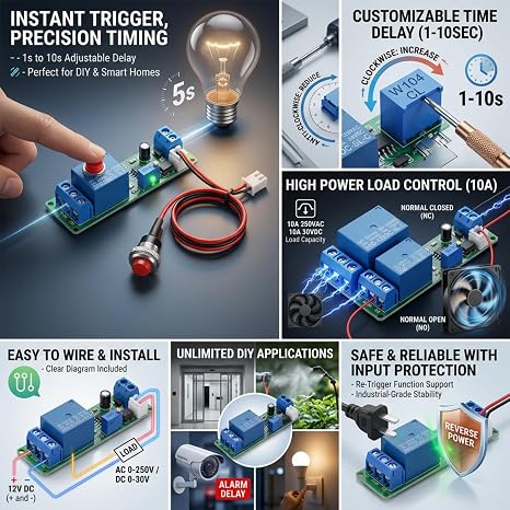 12V Delay Relay Switching Off, Ne555 12 Time Delay Relay Module Adjustable Timer 12V Timer Relay Module, Adjustable Off Delay Timer, Delay Relay Timer Module Delay, 12 Timer For Operating Equipment