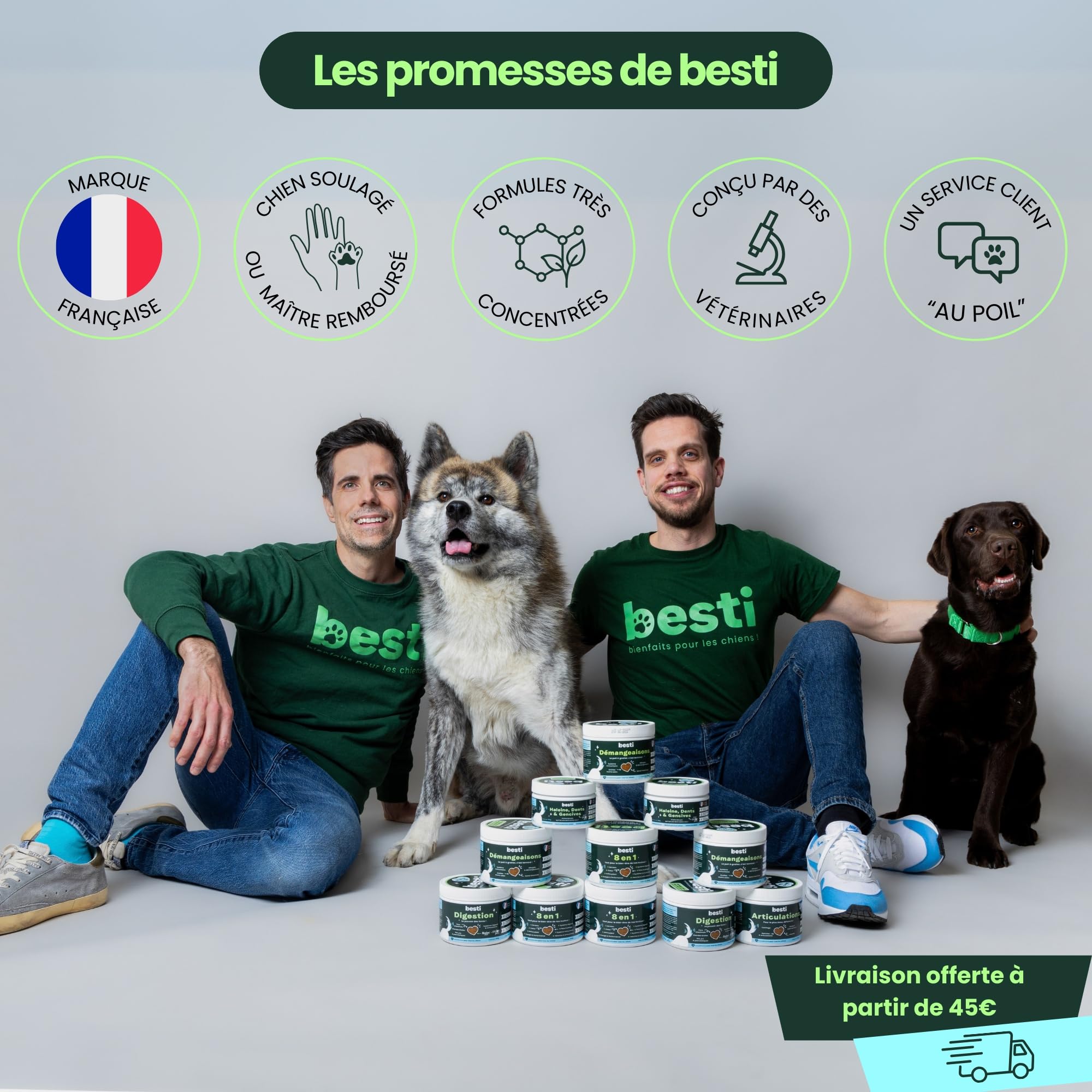 BESTI - Haleine, Dents & Gencives | Poudre Dentaire pour Chiens | Anti-Tartre, Mauvaise Haleine | Pré Post Probiotiques Naturels | Marque Française - Formule Vétérinaire | Eucalyptus | 75 Doses | 150g