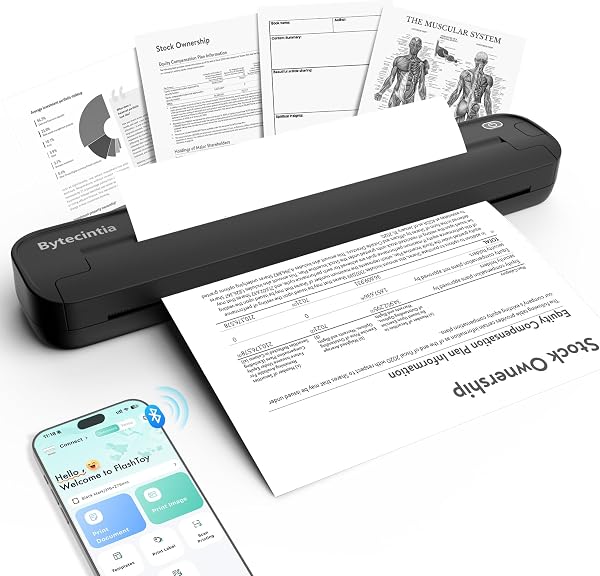 ByteCintia Imprimante Thermique A4 ST80, Portable sans Encre, Noir
