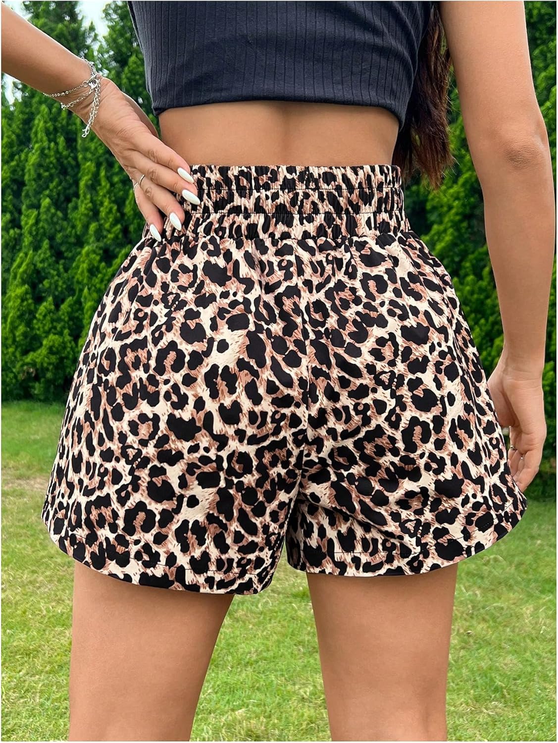 WDIRARA Women's Cheetah Print Shorts High Waisted Straight Leg Summer Leopard Boxer Shorts - Image 2