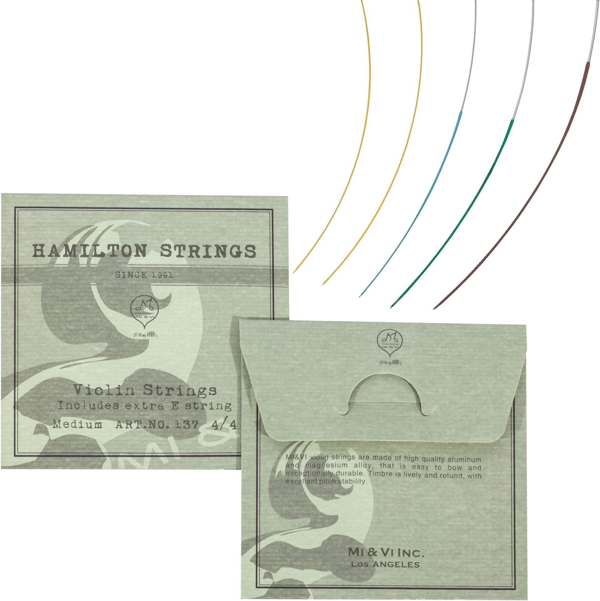 MI&VI Hamilton Violin Strings โ 3/4 Scale Full Set (G-D-A-E) with Extra E-String | Germany Steel | Ball-End | Medium Gauge Tension - By MIVI Music