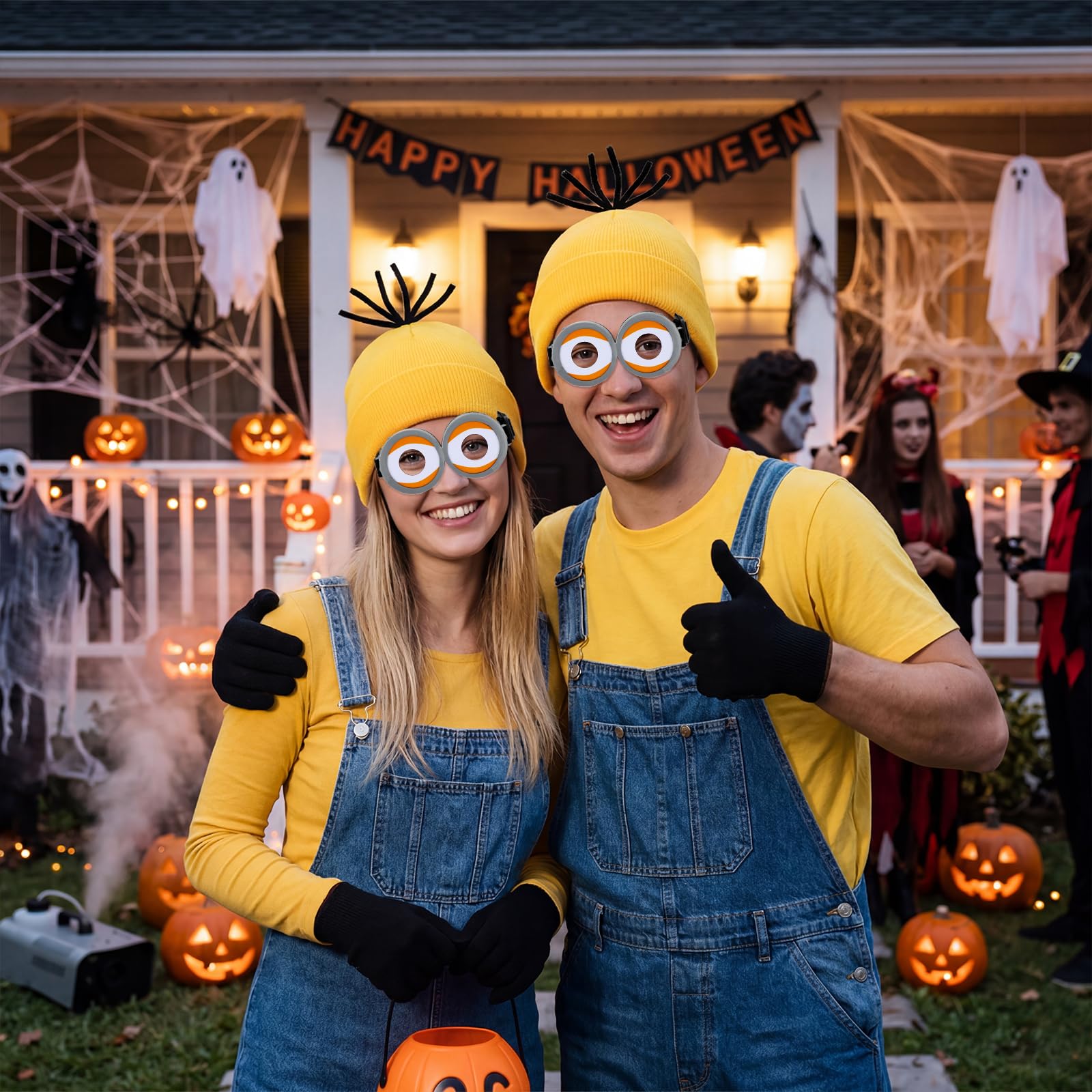 3 sztuki kostiumów Halloween dla dorosłych i dzieci, okulary steampunk z żółtą czapką i czarnymi rękawiczkami, zestaw do kostiumów na Halloween, kostium filmowy dla dorosłych na Halloween, karnawał