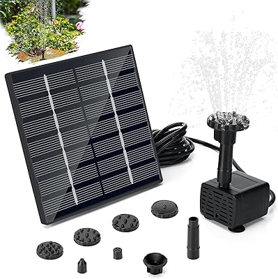 Sprifityy Fuente Solar Jardin Exterior 1.5w,Bomba de agua de fuente solar,Solar Fountain Pump con 6 Boquillas,con 3m tubería,para jardín baño de pájaros,pecera,estanque pequeño