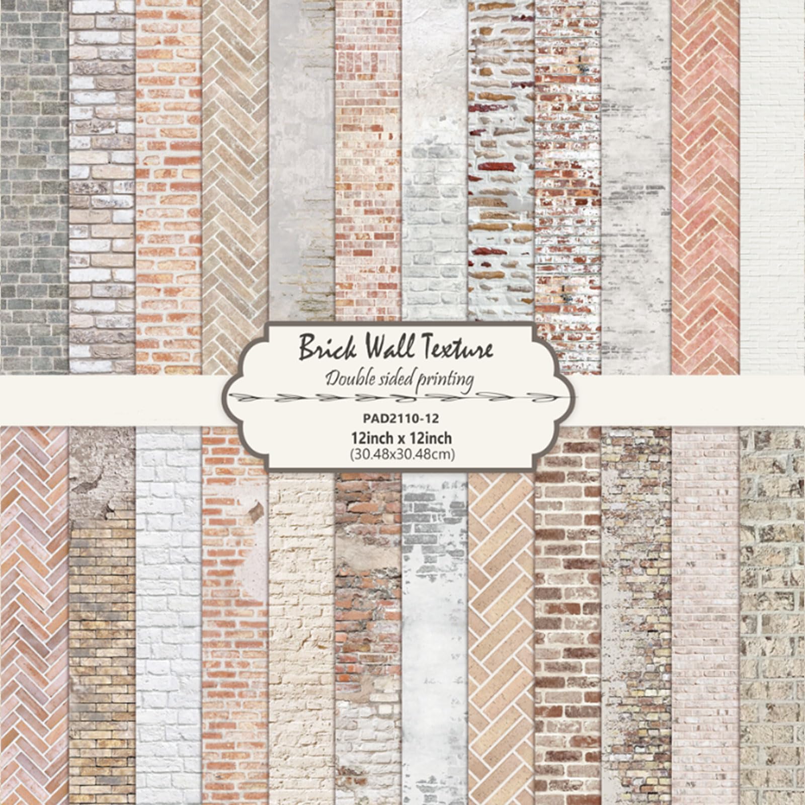 Vintage Brick Textured 12x12 Scrapbooking Cardstock Decorative Paper for Card Making Journaling Planner Origami Background Scrapbook Paper Scrapbook Materials Supplies 24 Sheets (Brick Wall Texture)