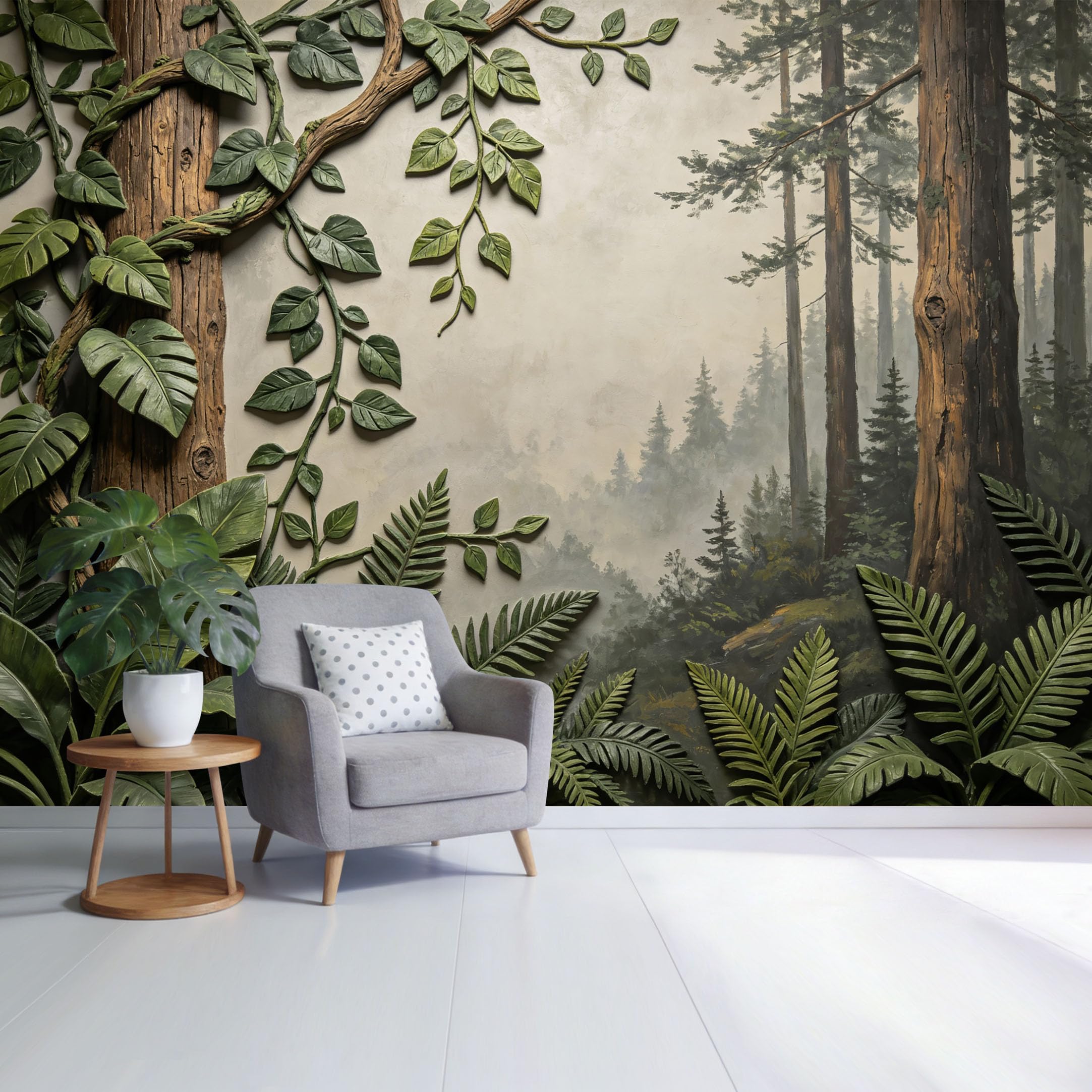 Custom Size Wall Mural Forest Jungle Fern Leaves Misty Woodland Landscape SelfAdhesive Wall Fabric Removable Wallpaper for Home Office Decor