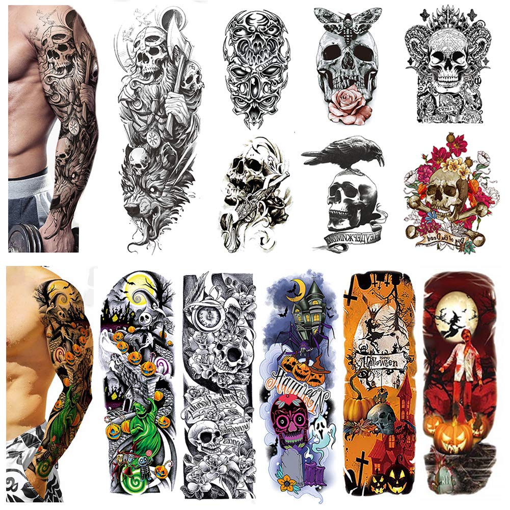 Large Temporary Tattoos Big Fake Tattoos Arm Tattoos 12 Sheets for Men
