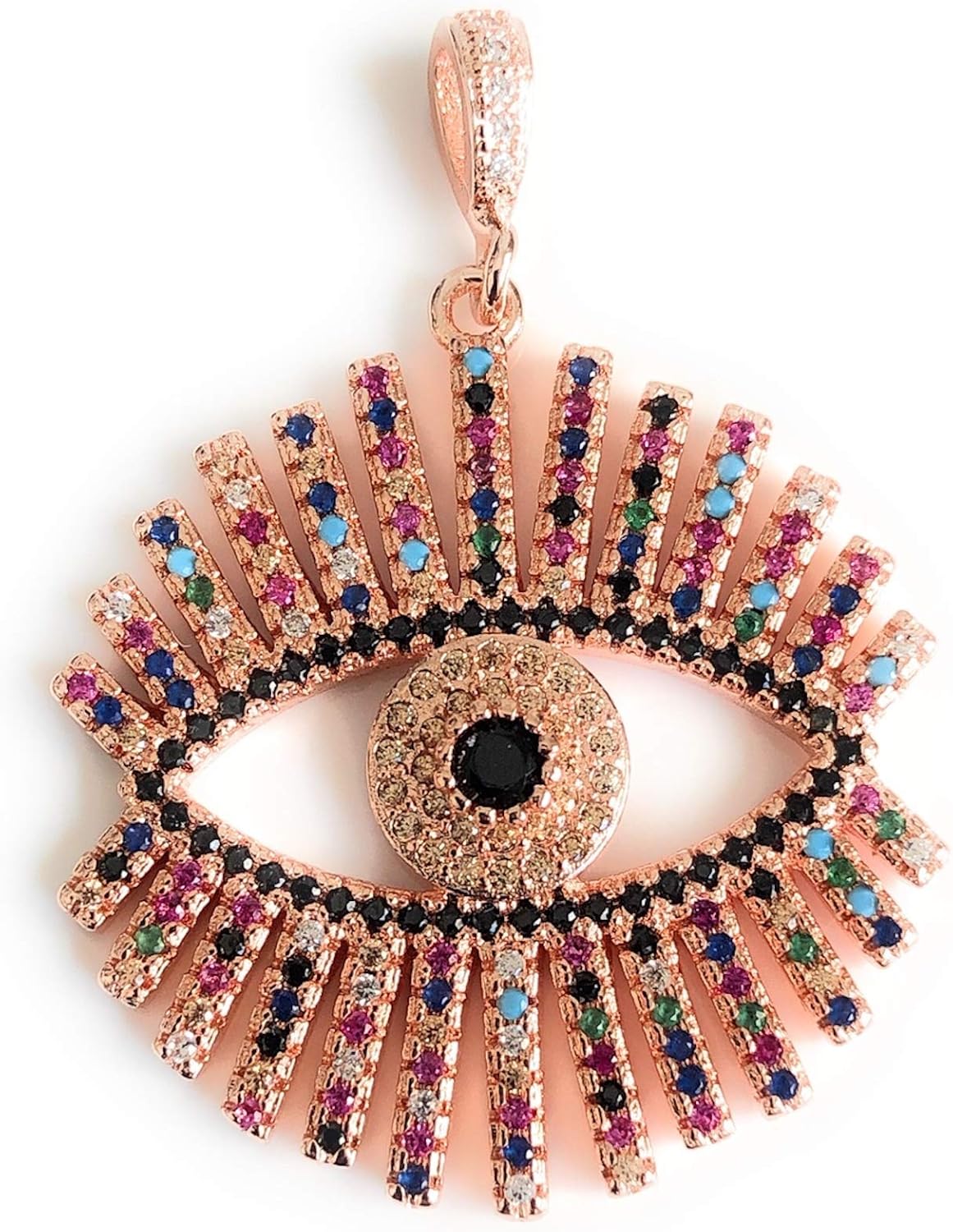 Evil Eye Necklace Rainbow Rose Gold Pated Pendant 17.5 Inches Chain - Image 3