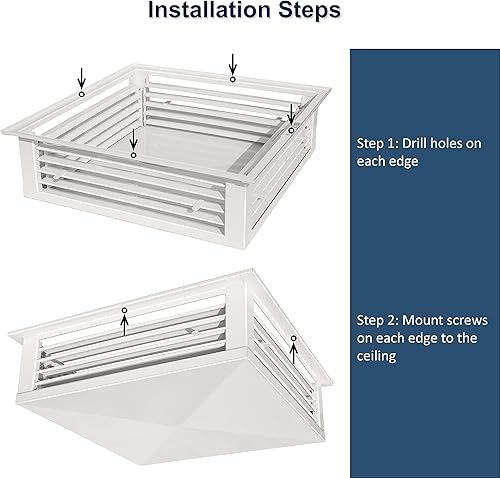 Miniatura 4 de GSW Difusor de aire ajustable de 4 vías con recubrimiento de polvo blanco de 14 pulgadas para enfriador evaporativo de pantano, borde de montaje de