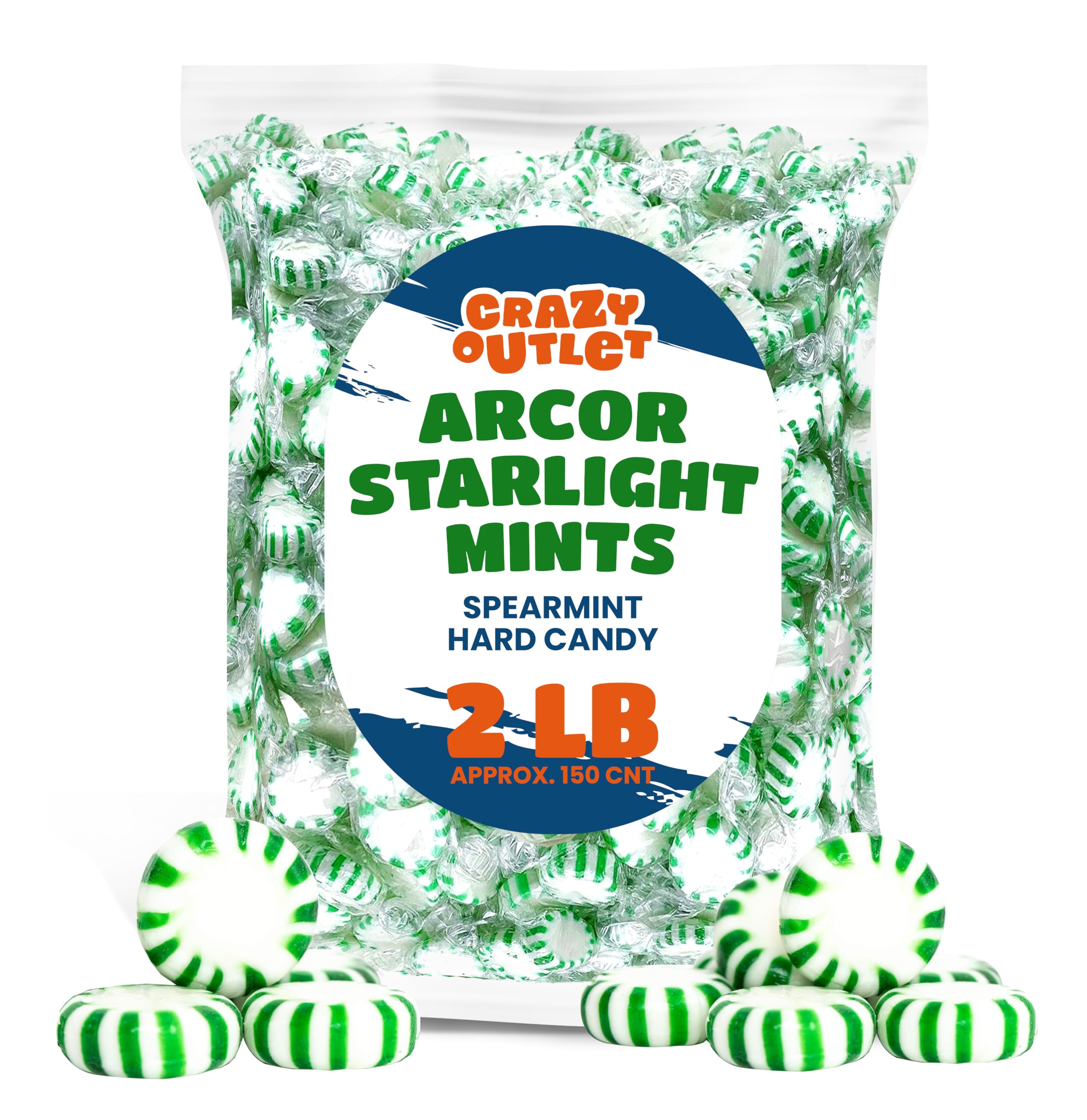 Starlight Spearmint Mints - 2 Pound Bulk Pack - Hard Candy - Individually Wrapped Christmas Candy - Green and White Hard Candies for Office - After Dinner Treats