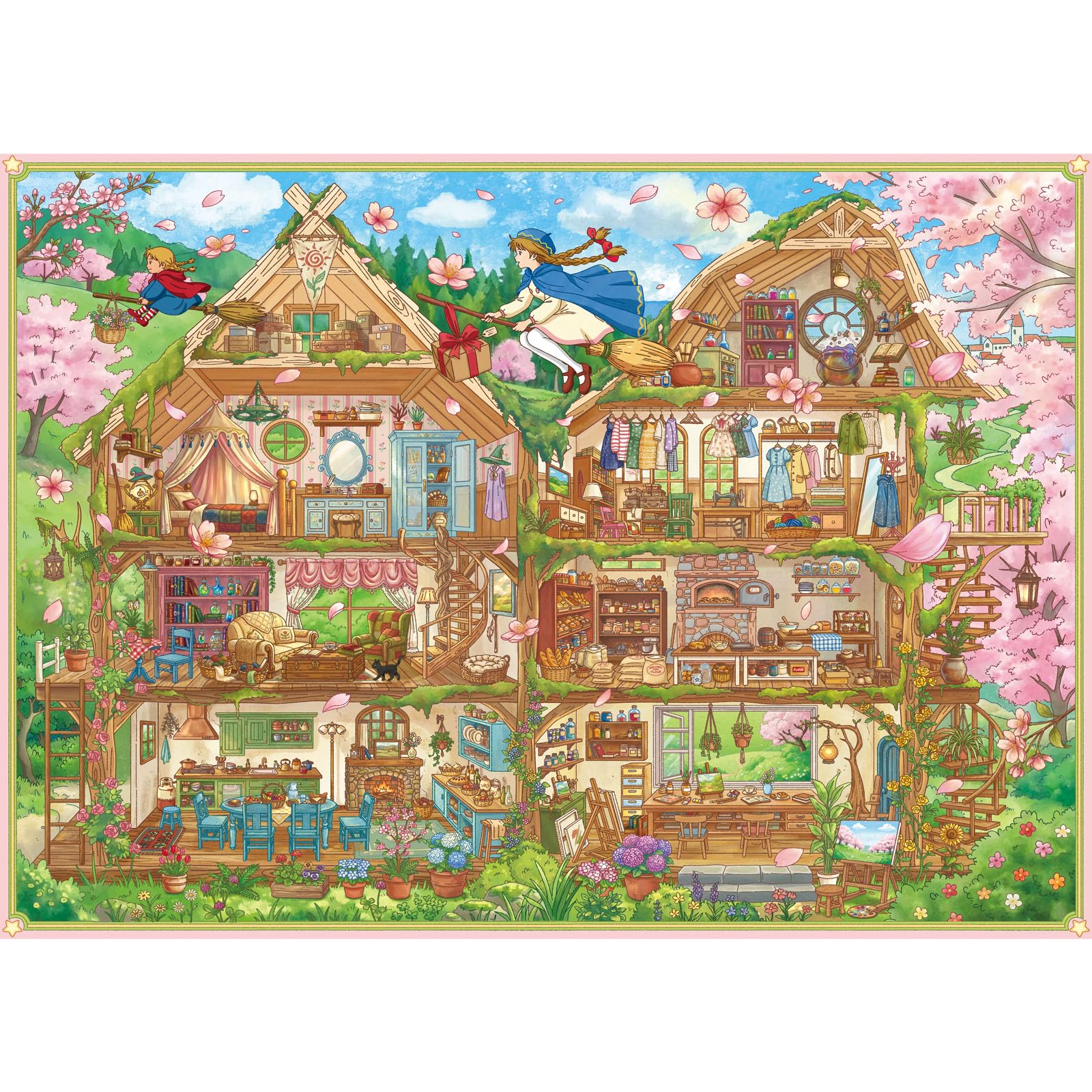 HUADADA Jigsaw Puzzles for Adults 1000, Magical Witch House Cherry Blossom Scene, Artistic Wall Decor, Ideal Holiday & Birthday Gift — image 1