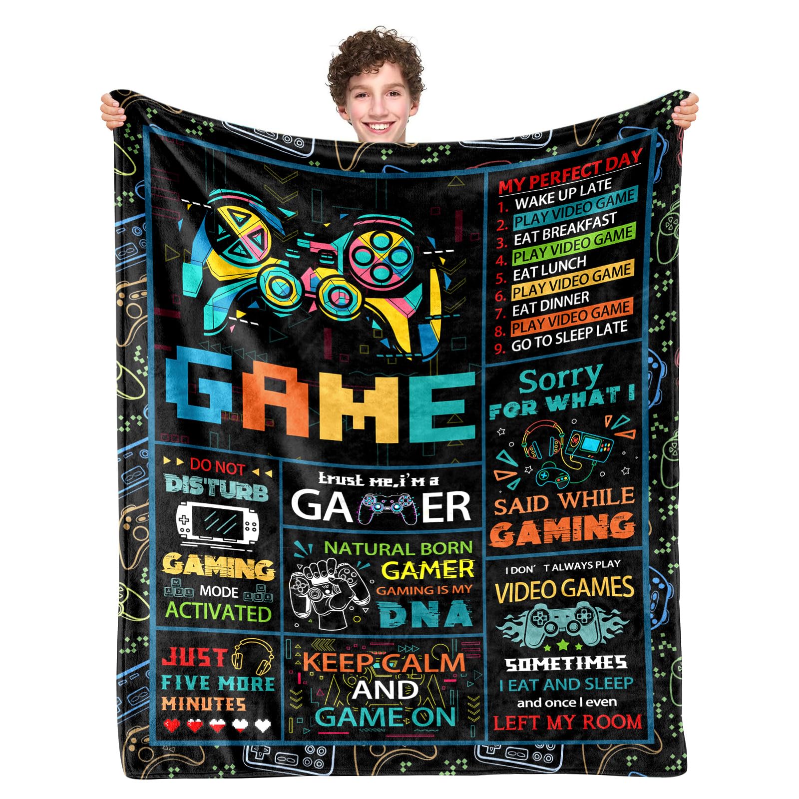 LARIAU Gamer Gifts Blanket for Boys, Gaming Gift for Adult, 50"X 60" Game Controller Blanket Decor for Home Bedroom Birthday, Christmas, Holiday,