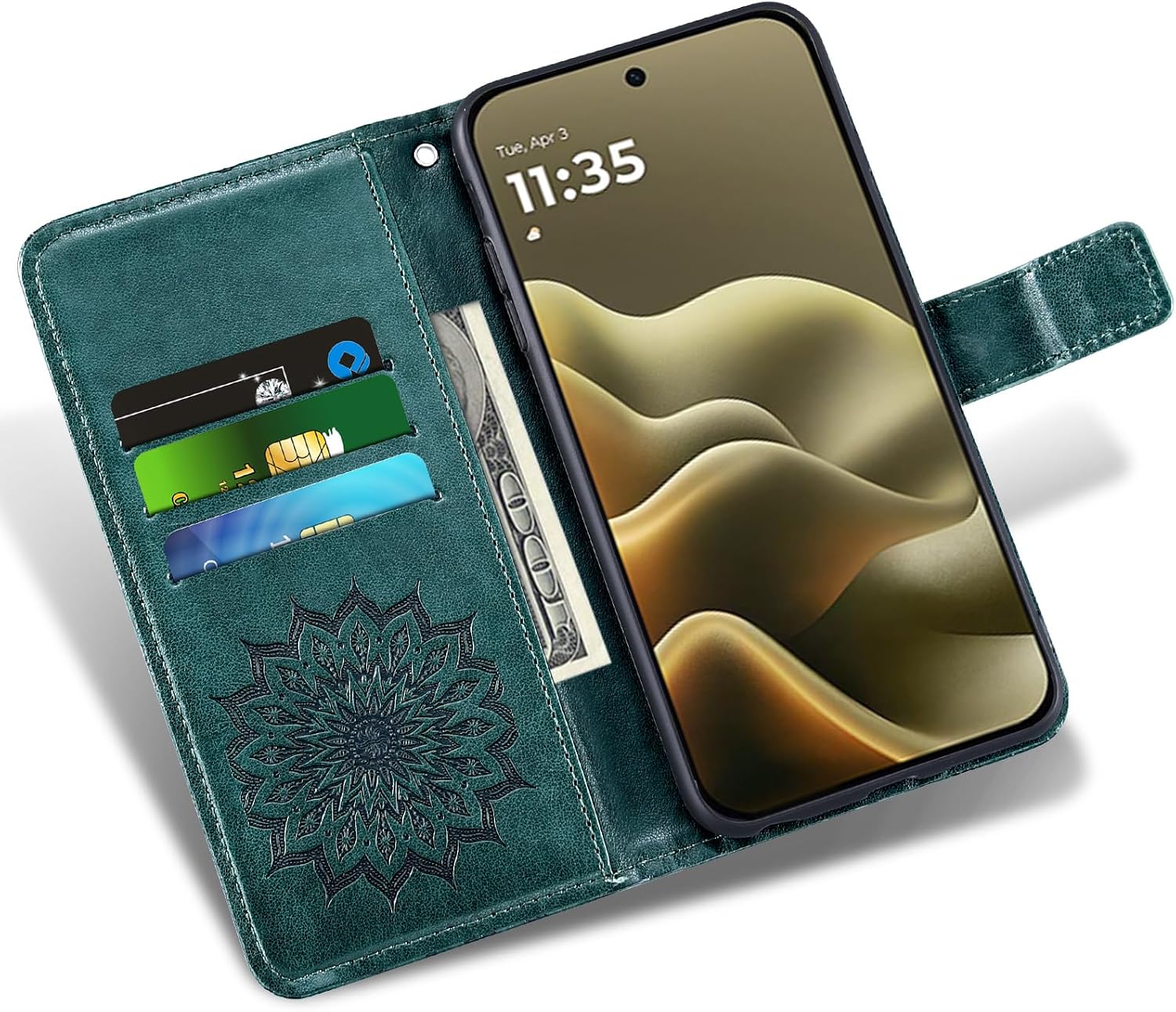 Asuwish Phone Case for Motorola Edge 2026 Wallet with Tempered Glass Screen Protector and Sunflower Leather Slim Flip Cover Card Holder Stand Cell Accessories Moto Edge2026 5G Women Men Dark Green image 2