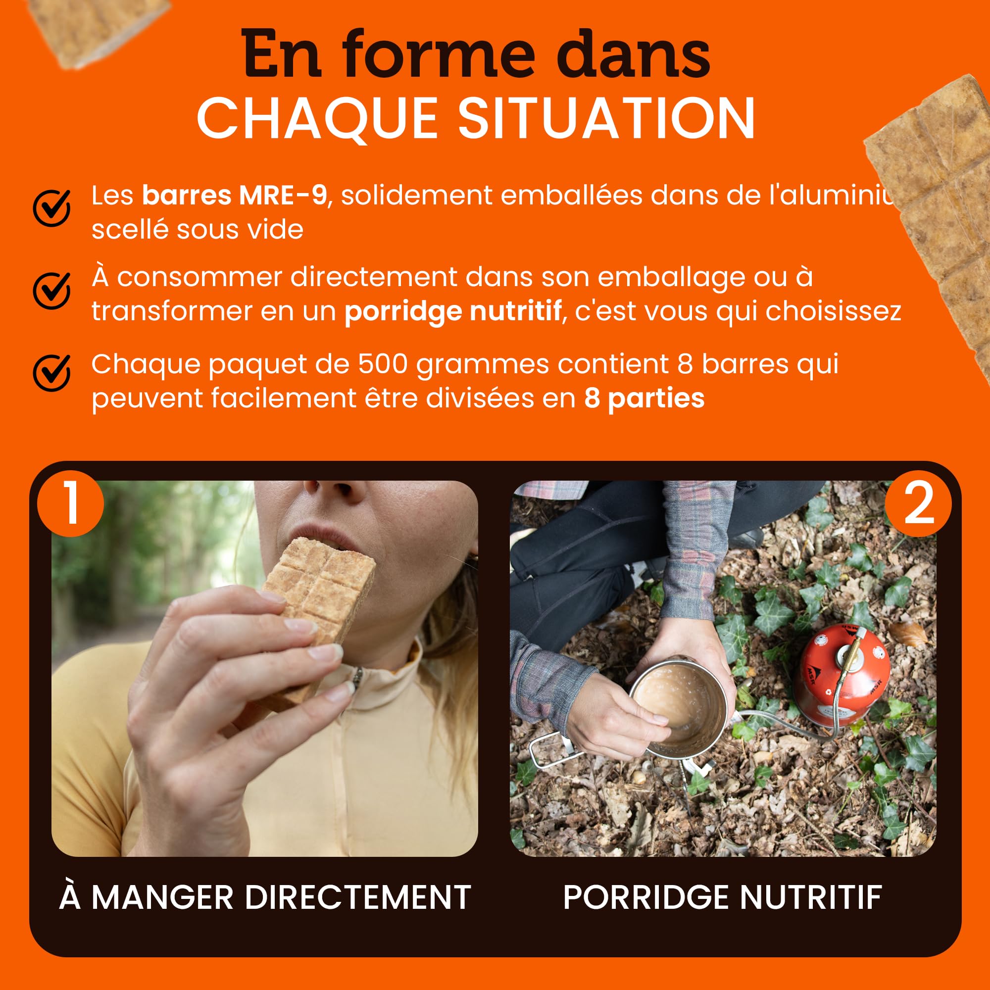 MRE-9 | Ration d'Urgence de 24 Jours | Durée de Conservation de 20 Ans | Vitamines Supplémentaires | 24x500g Alimentation d'Urgence | Végétalien