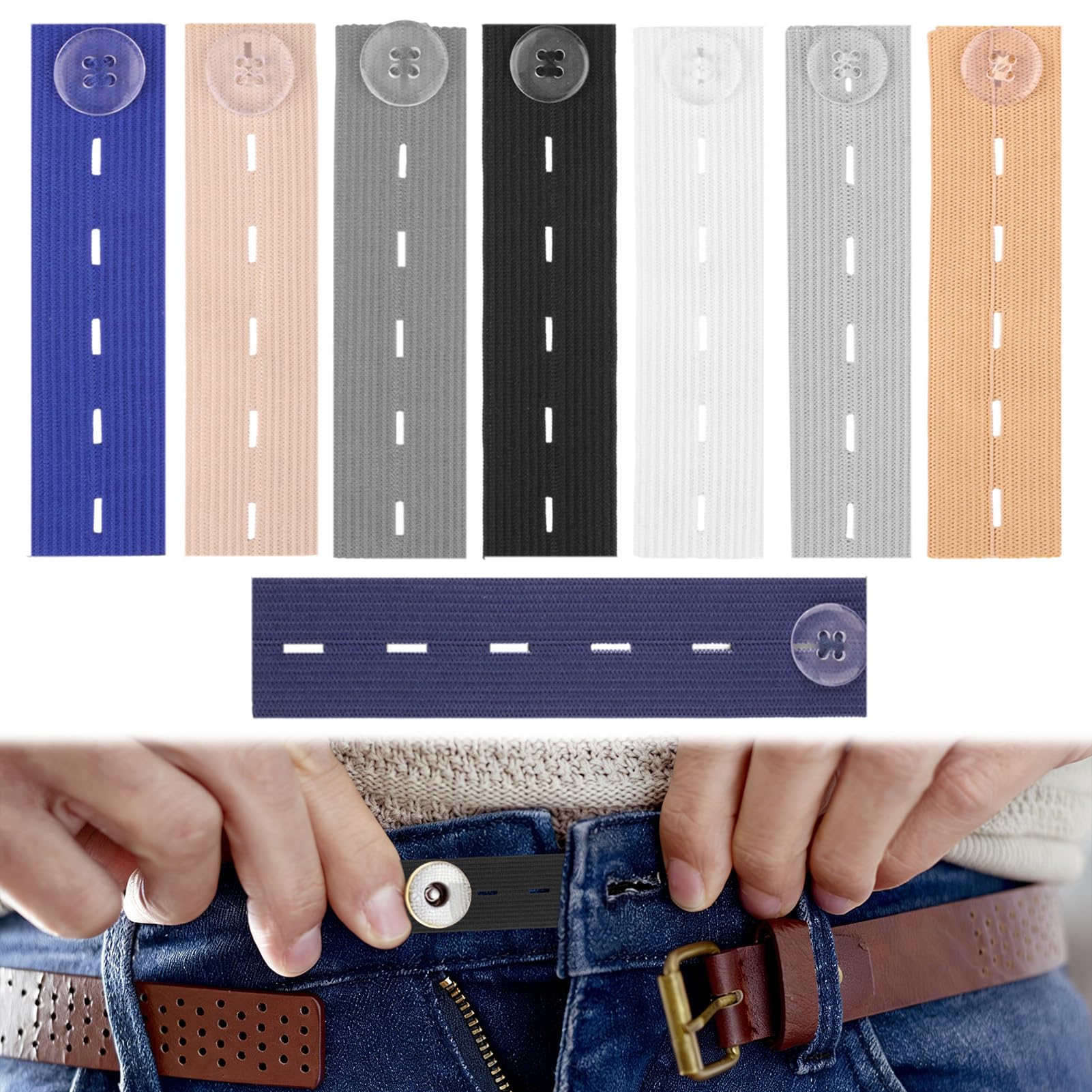 Yohtlfp Extensiones de Cintura para Pantalones, 8PCS Extensión de Botones Ajustable para Pantalones Vaqueros, Cinturones Eásticos para la Cintura, Extensor Pantalon Embarazada, Colorido — view 7