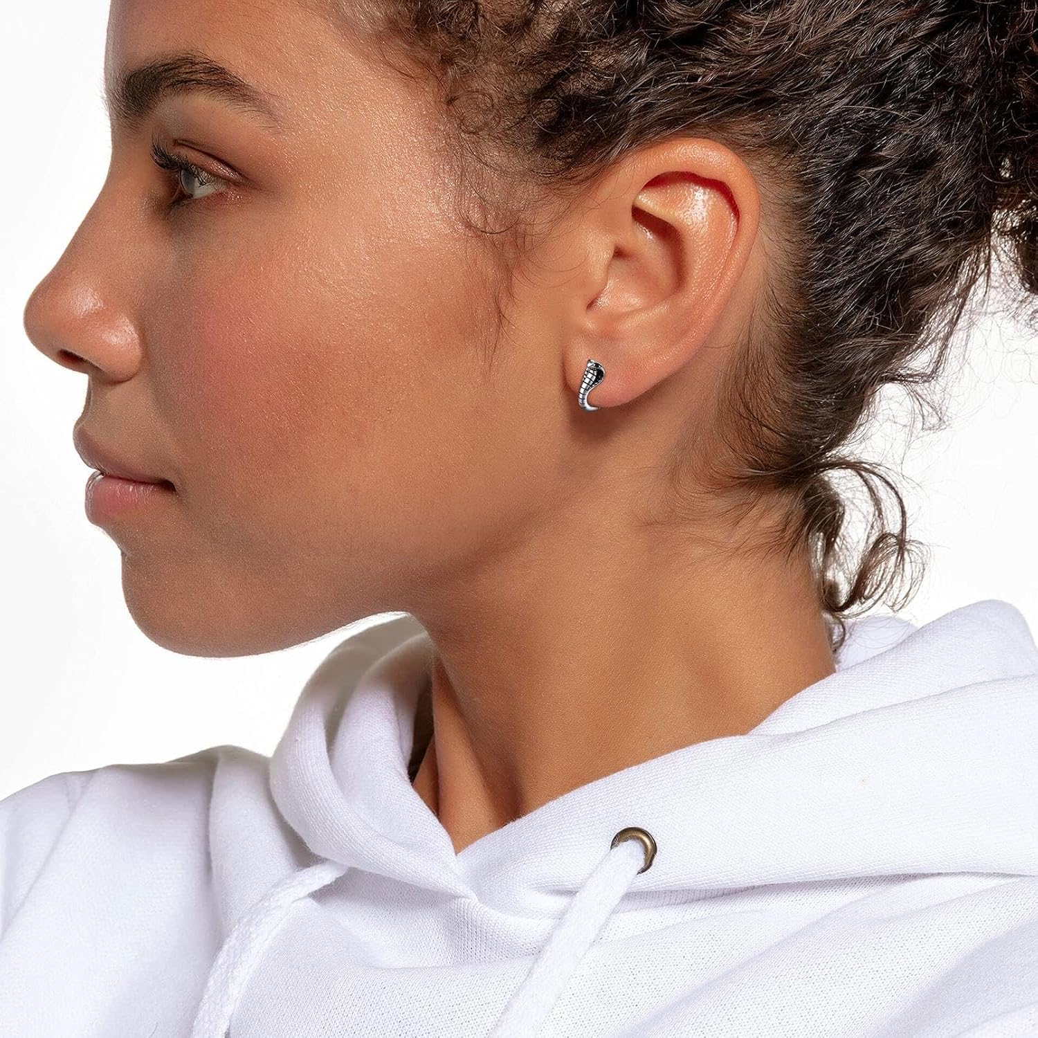 ChicSilver Small Chunky Hoop Earrings White Gold Plated Silver Thick Huggie Hoop Earrings for Women Hypoallergenic Lightweight (with Gift Box)