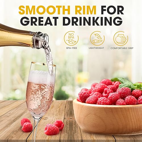 Miniatura 5 de Copas de champán de alta calidad, copas de champán de cristal con borde dorado, 7.7 onzas cada una (juego de 2)