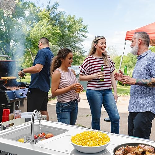 Miniatura 7 de Mesa de limpieza de peces con fregadero de 42.6 pulgadas de ancho, mesa de campamento plegable portátil con marca de medición, estación de limpieza