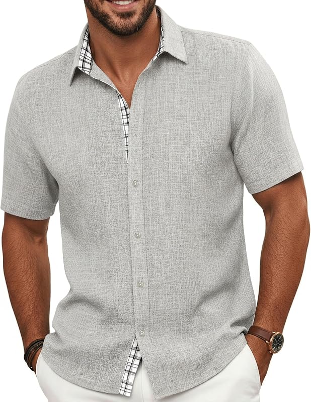 Men's Shirts Short Sleeves Button Down Shirts for Casual Beach Summer Wedding