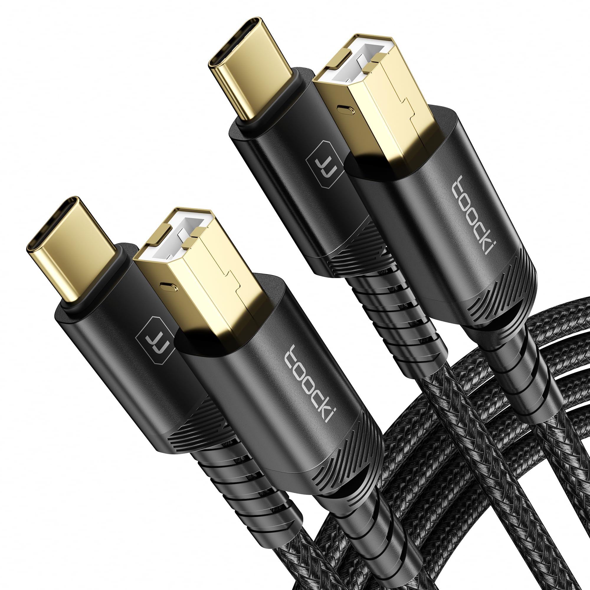 USB B to USB C Printer Cable 6.6FT, 2-Pack Nylon Braided USB C & USB A MIDI Cable to B-Male Printer Cable Compatible with Samsung Printers,Yamaha