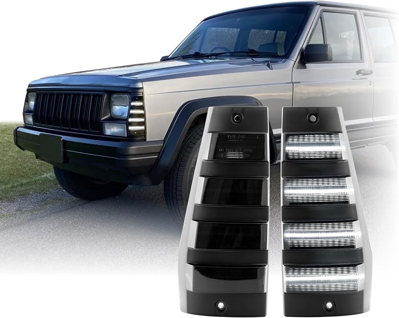 Par de lanternas laterais dianteiras USR UNIQUE STYLE RACING com LED branco e lente fumê para Jeep Cherokee XJ – Lado esquerdo e direito