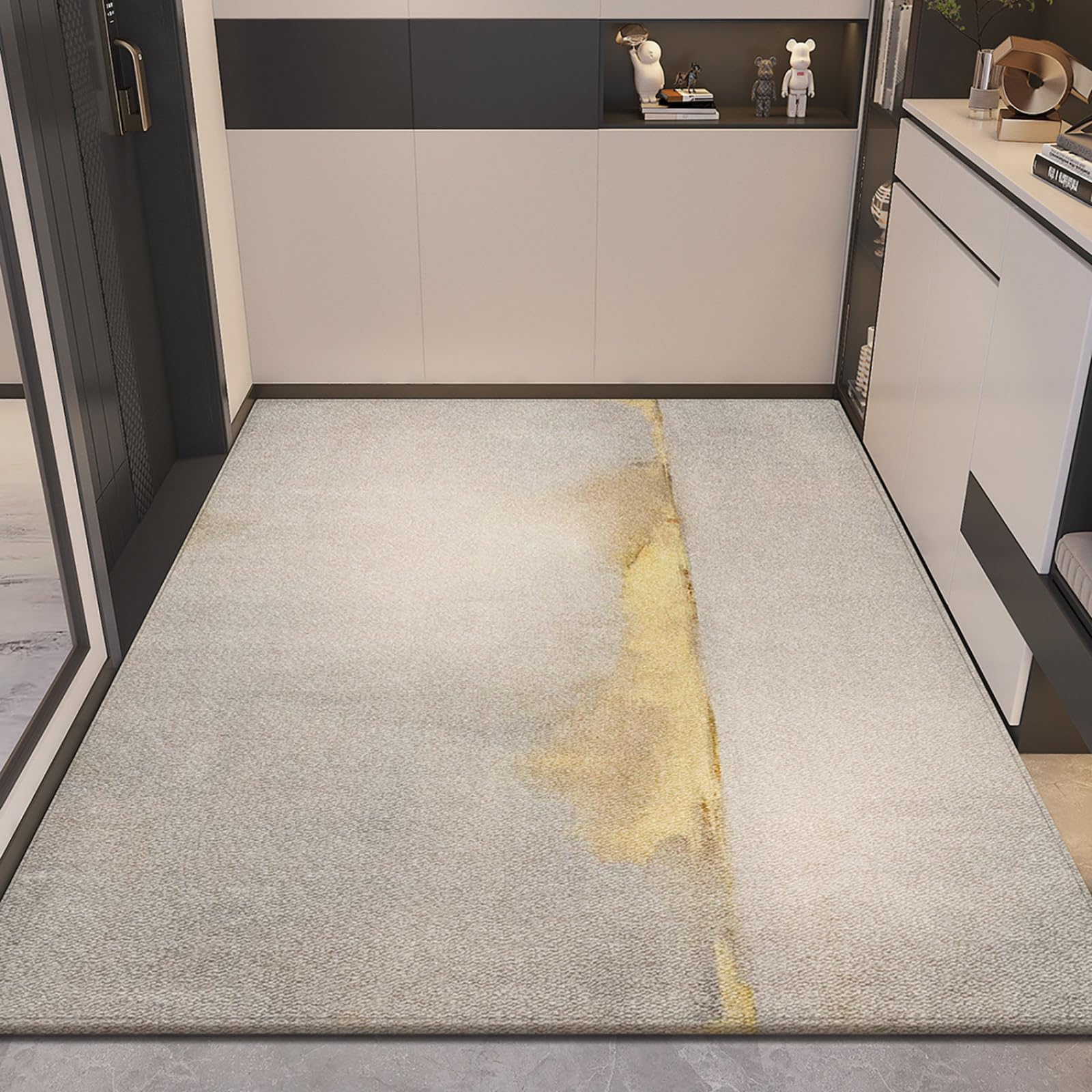Felpudo Entrada Casa 90x150 Patrón De Oro Gris Felpudo Exterior Antideslizante Lavable Felpudos para Pasillo Cocina Puerta Jardín Decoración Alfombrilla para Entrada