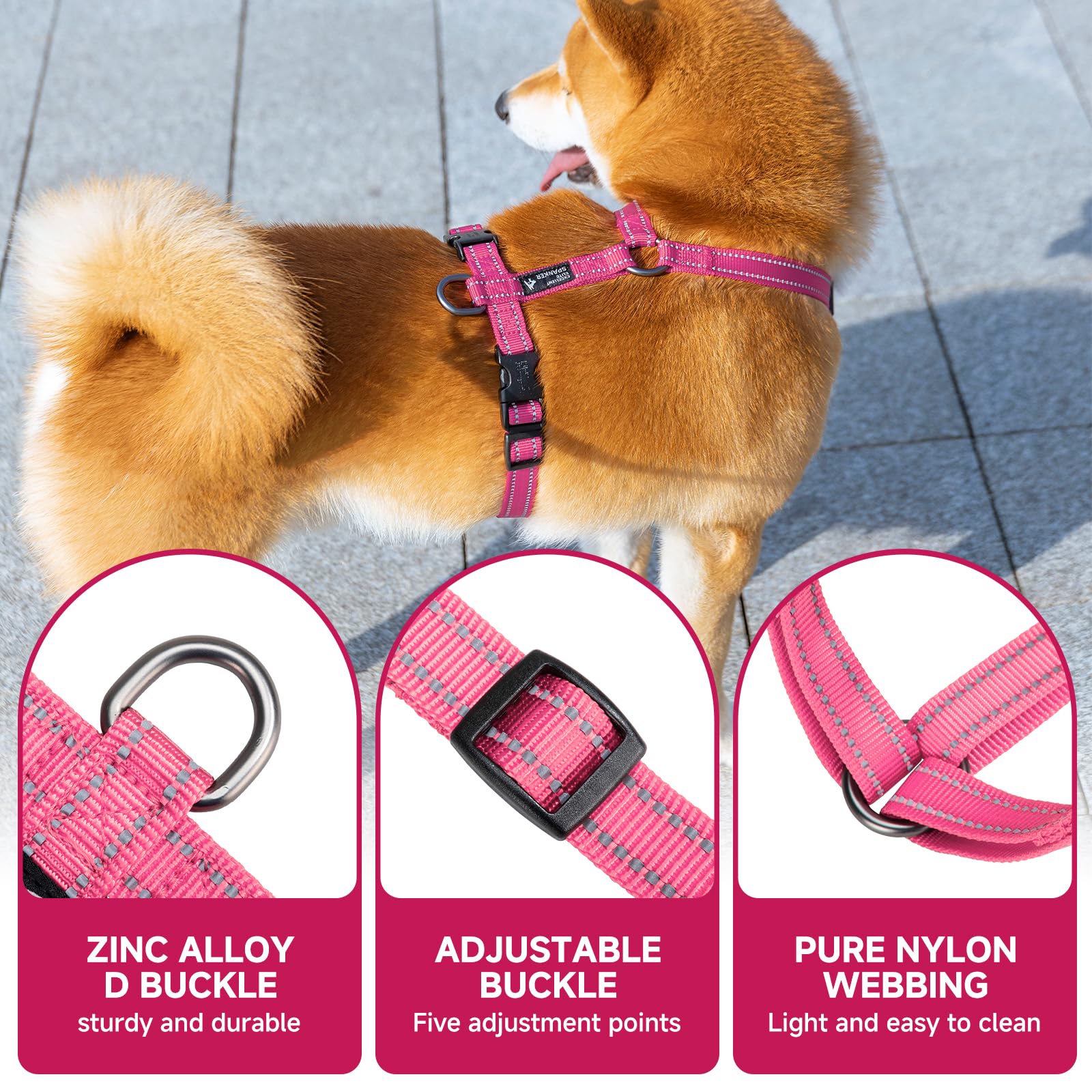 EXCELLENT ELITE SPANKER Hundegeschirr, weich gepolstert, reflektierend, Anti-Verdrehung, Haustierleine für kleine, mittelgroße und große Hunde und Katzen (S, PIK)