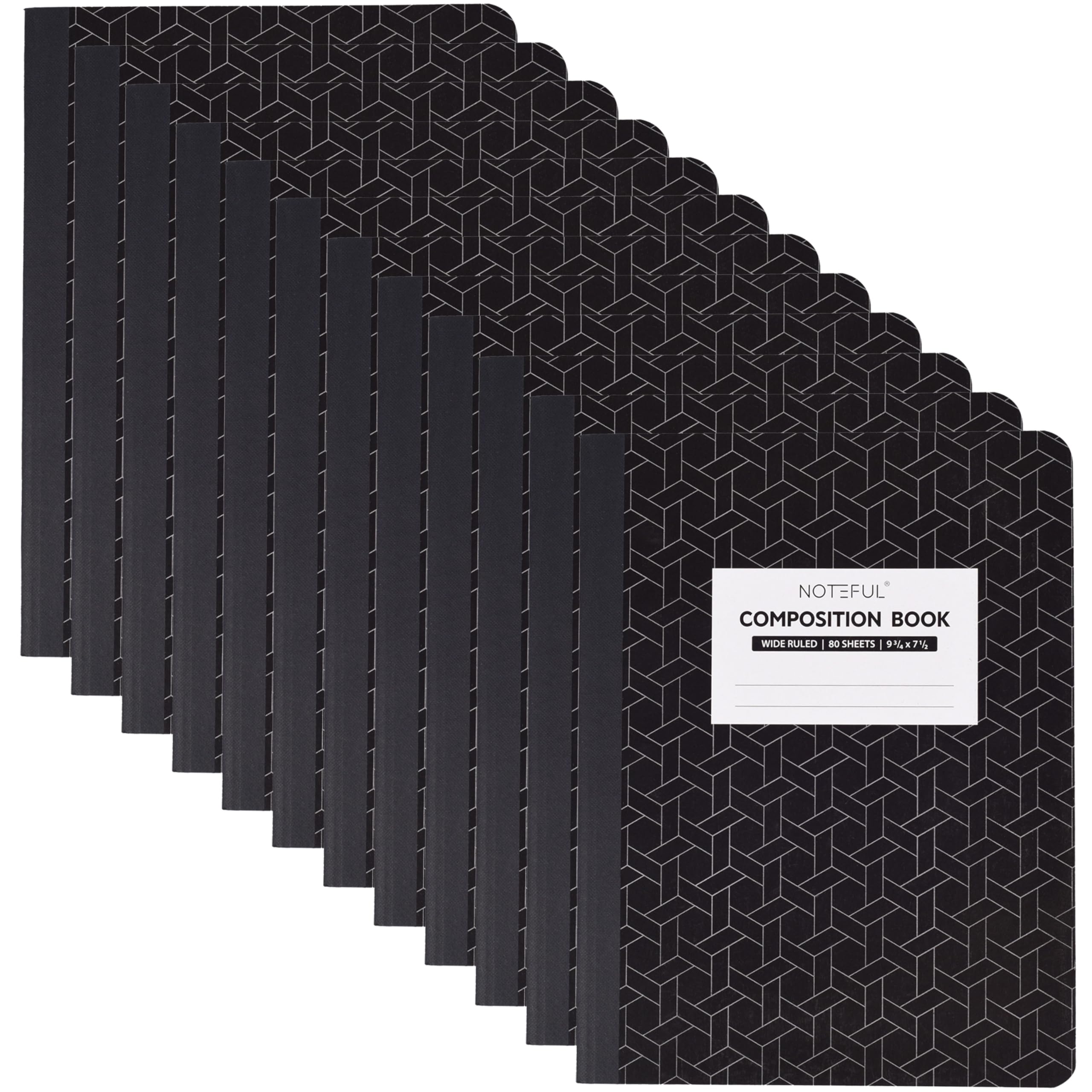 Lot de 12 cahiers de composition, 80 feuilles/160 pages, 23 x 18 cm, papier ligné, couverture composite durable pour l'école, l'université et le bureau
