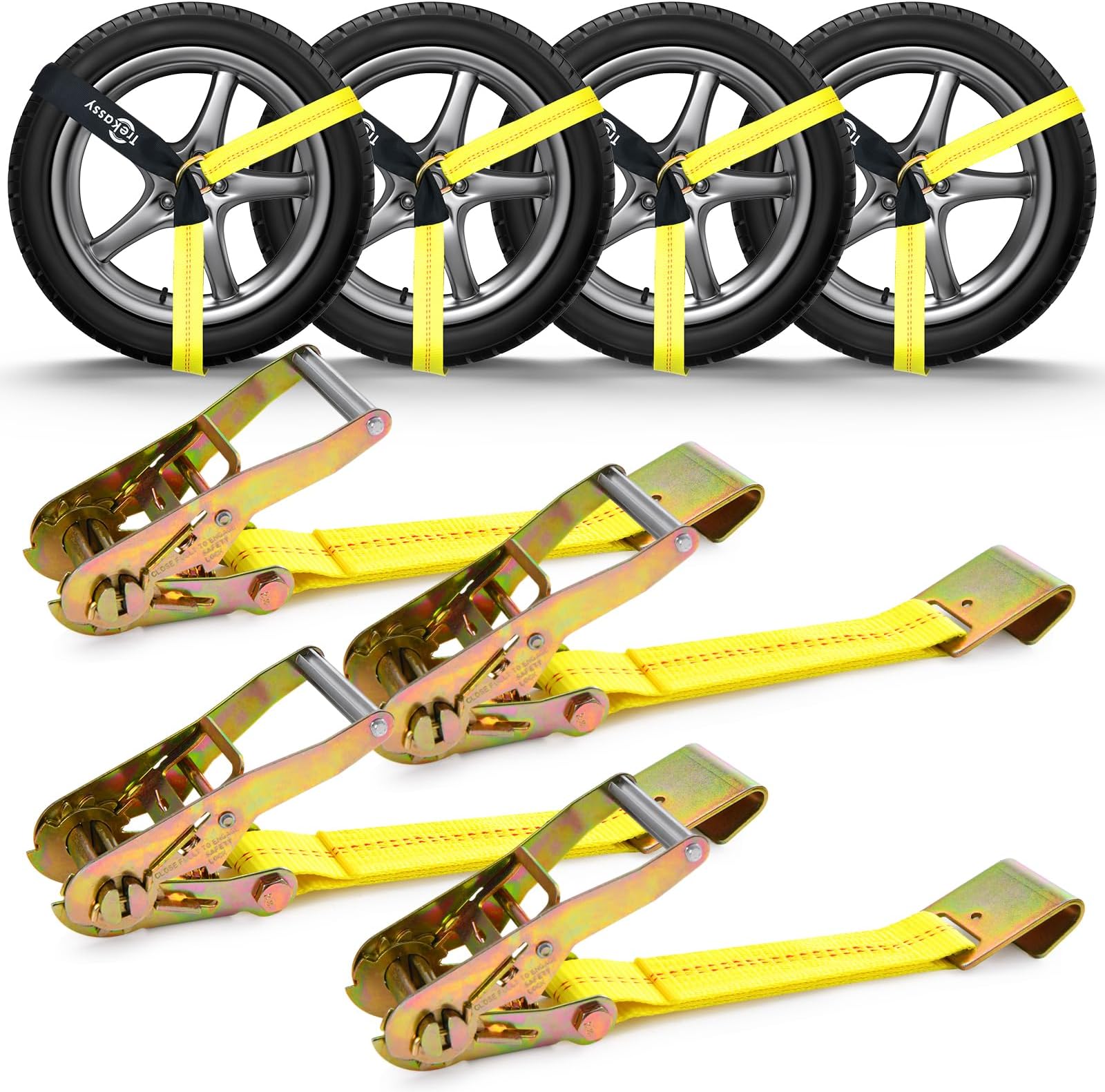 Trekassy Car Tie Down Straps for Trailers with Flat Hooks, 2" x 120" Heavy Duty Car Hauler Straps, 10000 LBS Break Strength (4 Pack)