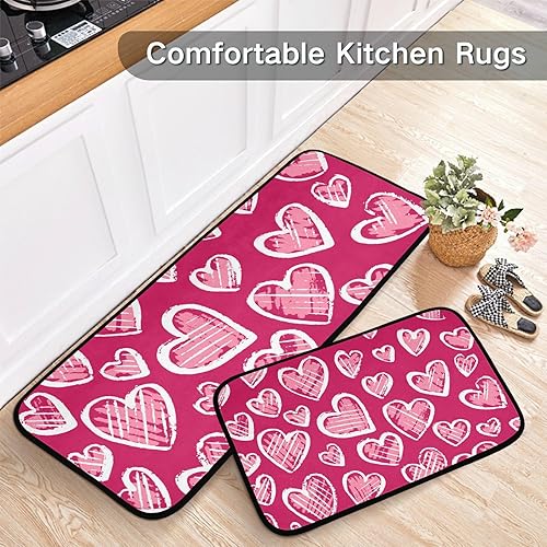 Miniatura 6 de Kigai 2 tapetes antifatiga con corazón de San Valentín para suelo de cocina, antideslizantes, resistentes al agua, tapetes de cocina suaves y