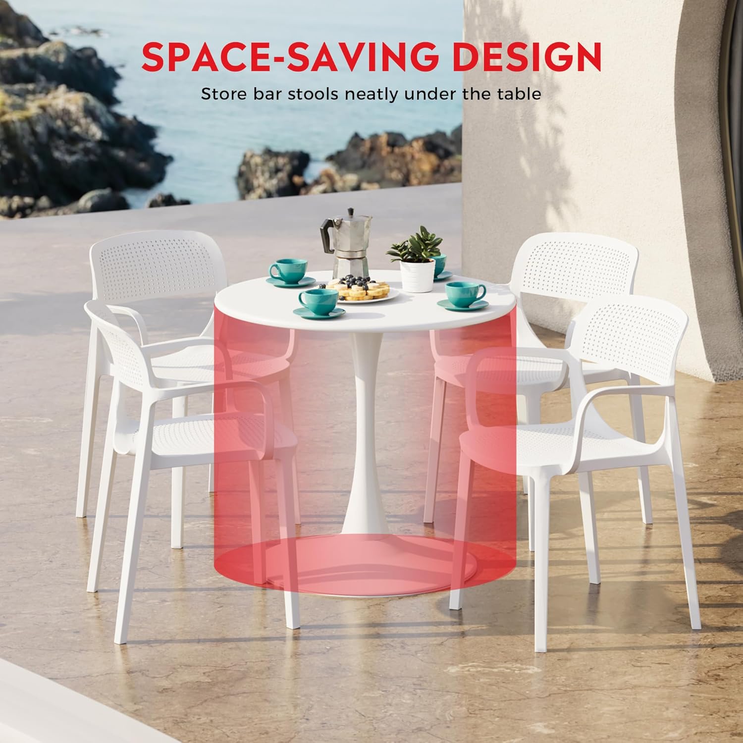 Costaelm Round Outdoor Dining Table, Patio Side Table, Weather Resistant PP Backyard Table for Poolside Deck Porch Lawn Garden, White