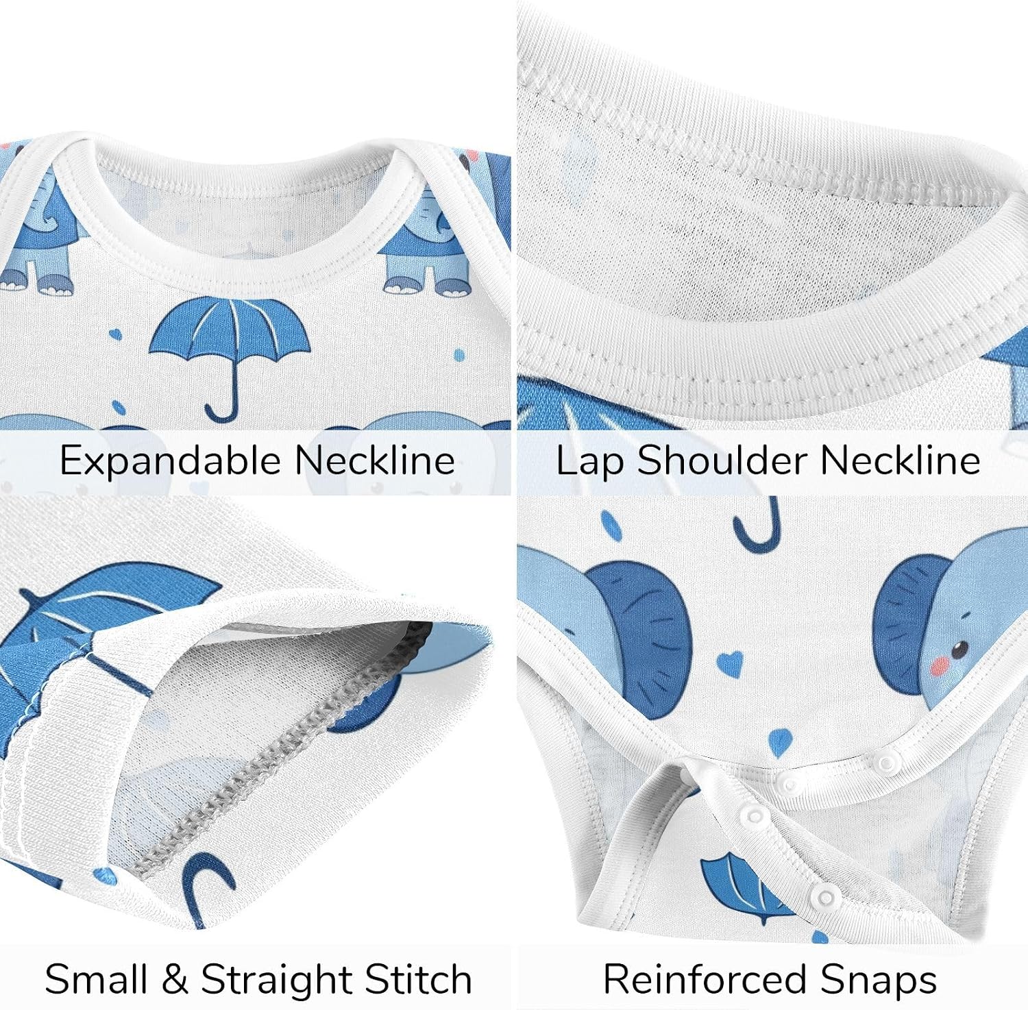 vvfelixl Baby Clothes Raining Elephant Baby Bodysuits Set Unisex Short Sleeve Babys Pants Sets 0-3M