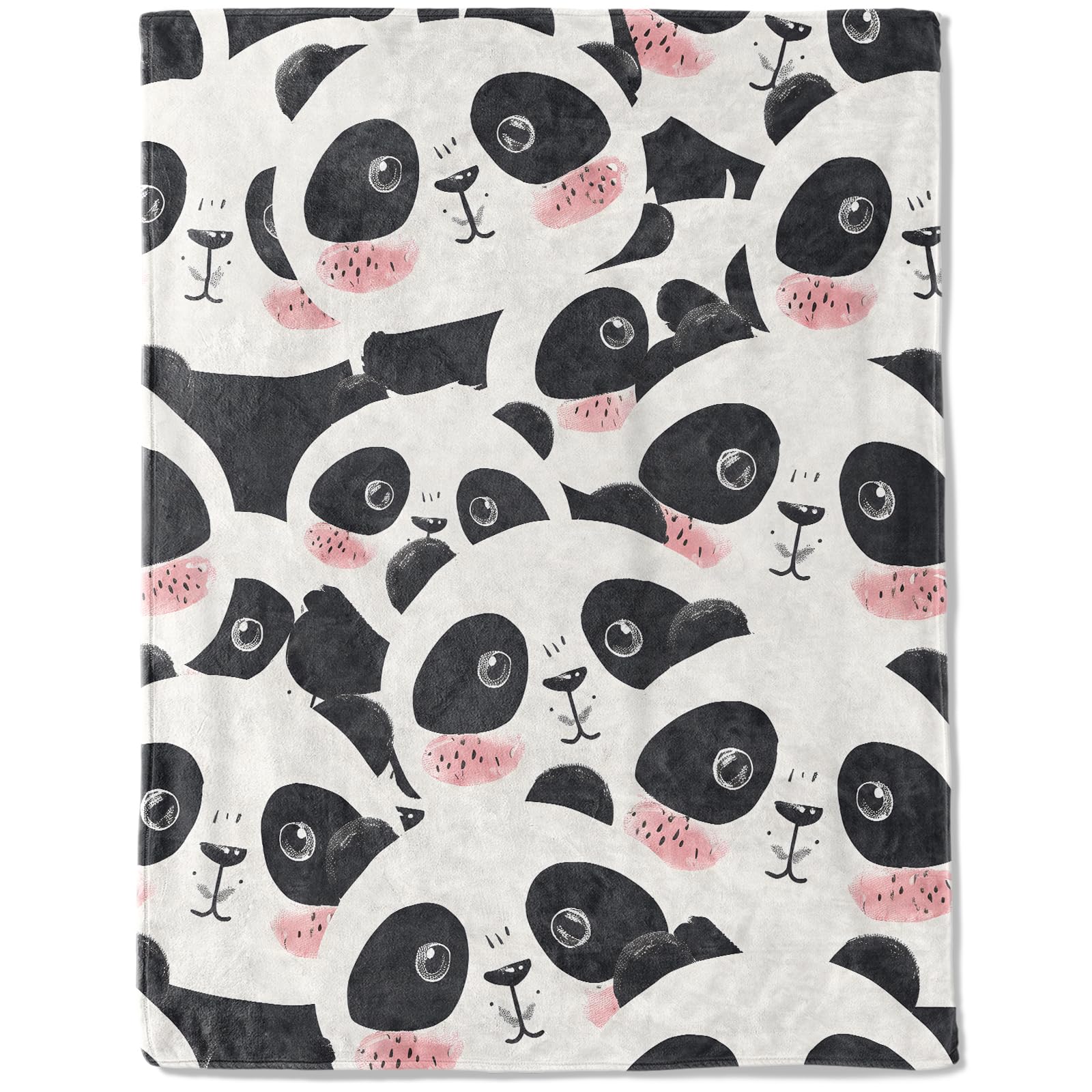 ainori Cute Panda Face Fleece Blanket - Lightweight Soft Cozy Gifts Throw for Animal Lovers,Kids,Women,Girls,Sweet Pandas White Blankets,Home Room