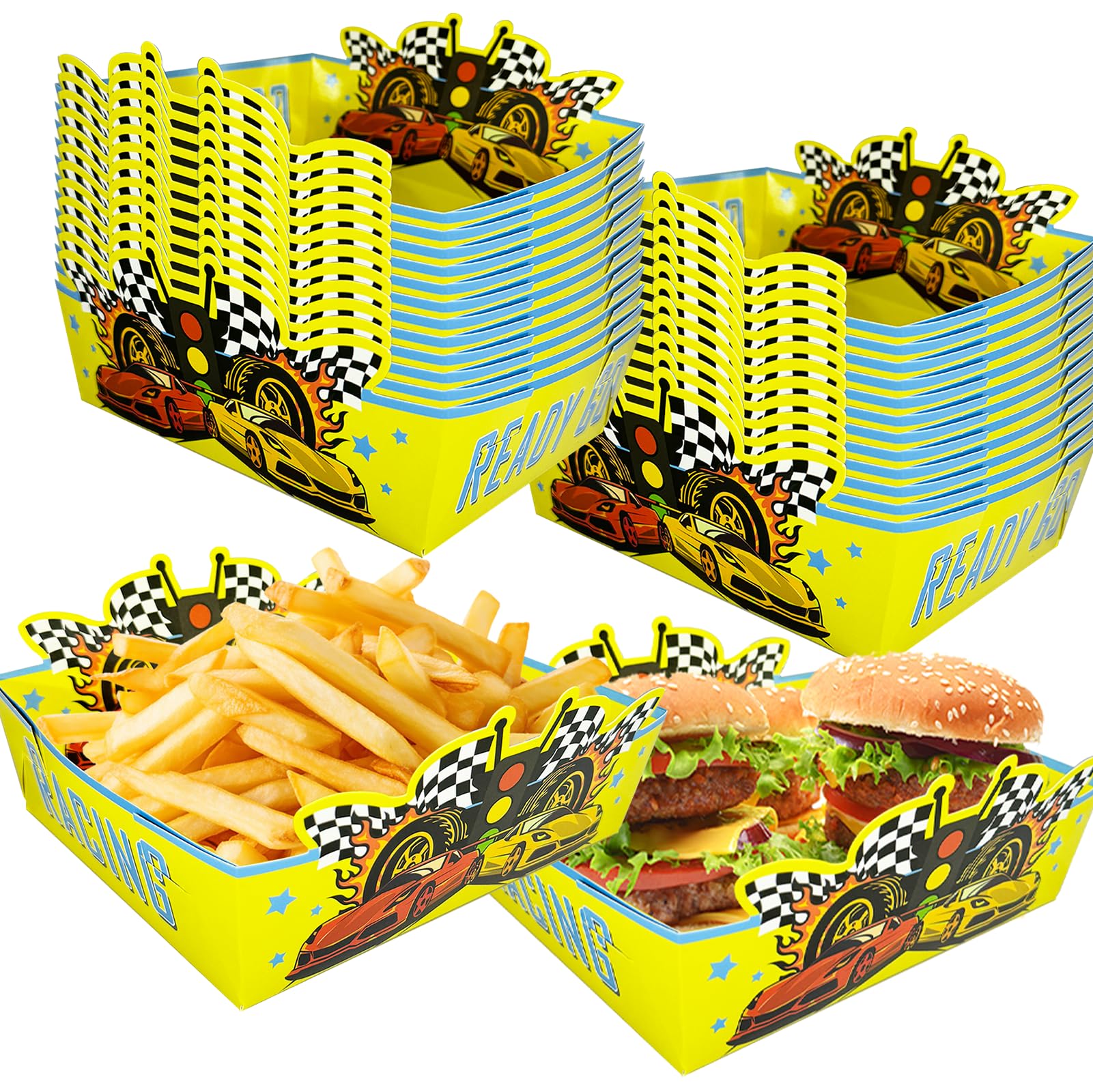 24 Pcs Racing Car Theme Food Trays;Large Size Race Track Party Supplies Decorations Racing Sports Themed Dinnerware for Kids Boys Birthday Baby Shower