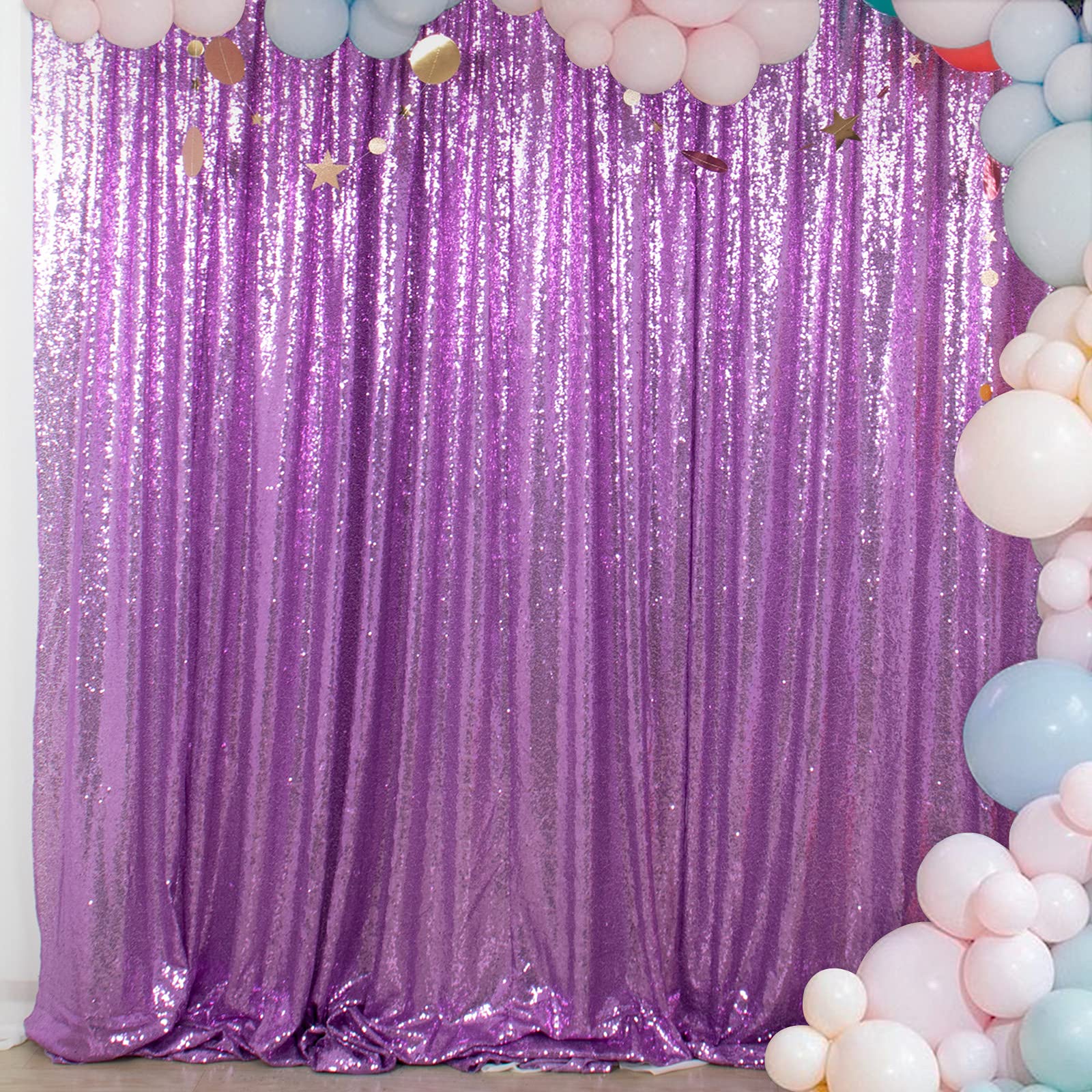 ShinyBeauty Sequin Backdrop Lavender 10x10FT Backdrop for Photography Lavender Wedding Backdrop 10FT Baby Birthday Photo Booth Backdrop Glitter Backdrop for Party Fabric Backdrop
