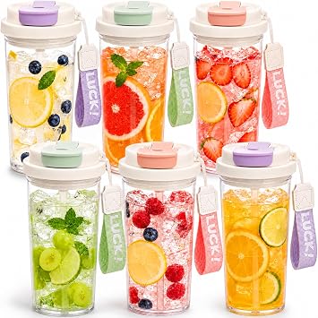 6 Pack Clear Plastic Tumbler with Lid and Straw, 20 OZ Reusable Coffee Tumbler, Leakproof Travel Water Cup, Sport Drinking Bottle for Cold Hot Drinks, Juice, Milk, Tea, Soda