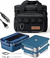 Beyondan 80W Electric Lunch Box Heater - 1.8L Portable Food Warmer for Car/Truck/Work/Home w/ Insulated Bag, 12V/24V/110V