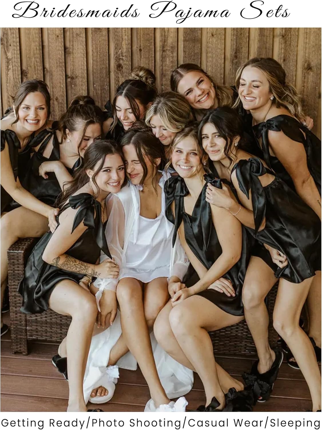 Ekouaer Womens Silk Pajama Set Bow Tie Knot Tank Top Satin Pjs Sets for Bridal Party 2 Piece Cami Shorts Sleepwear S-XXL - Image 5